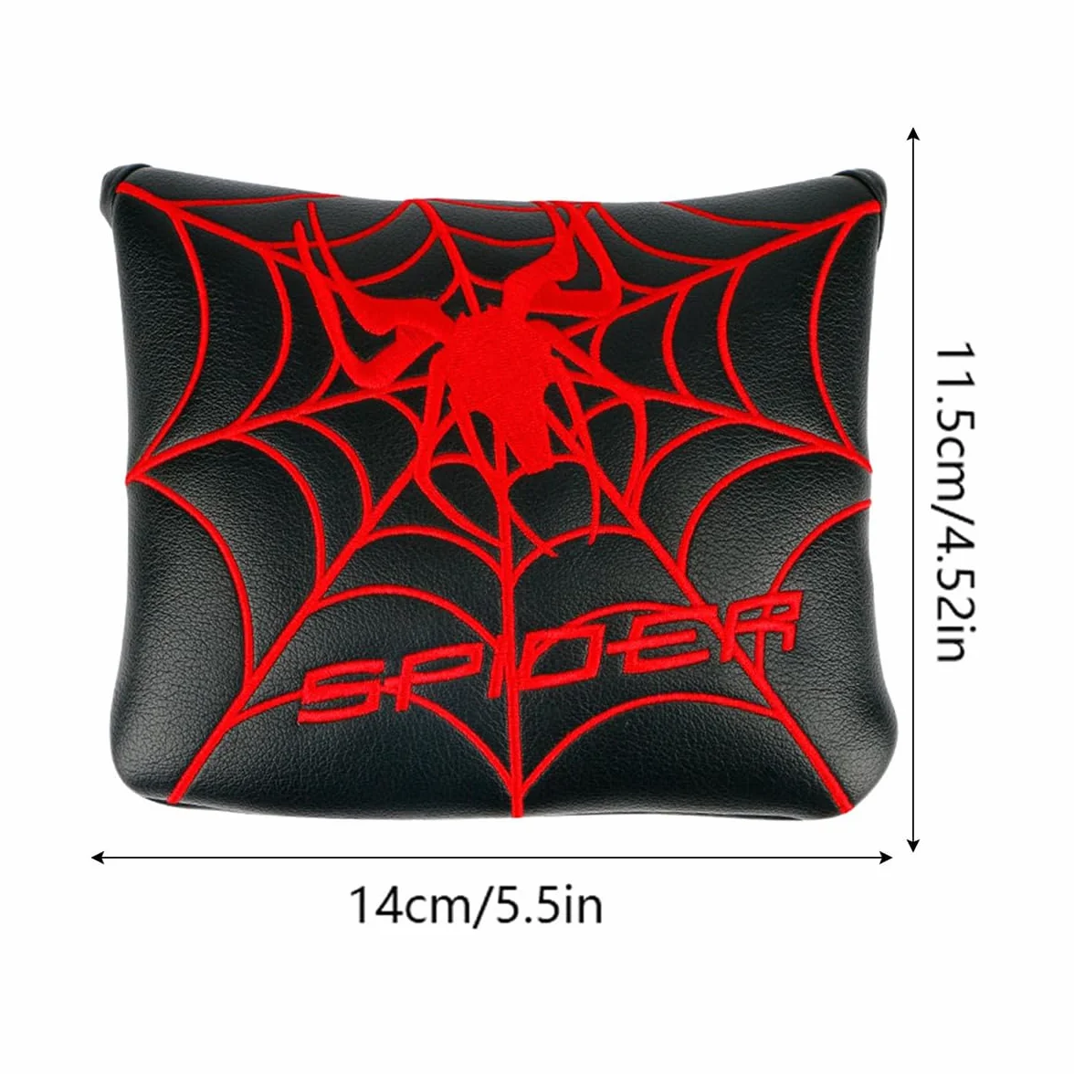 Funda para cabeza de palo de golf, bordado de araña negra y roja, magnética, poliuretano, 12 x 13 cm