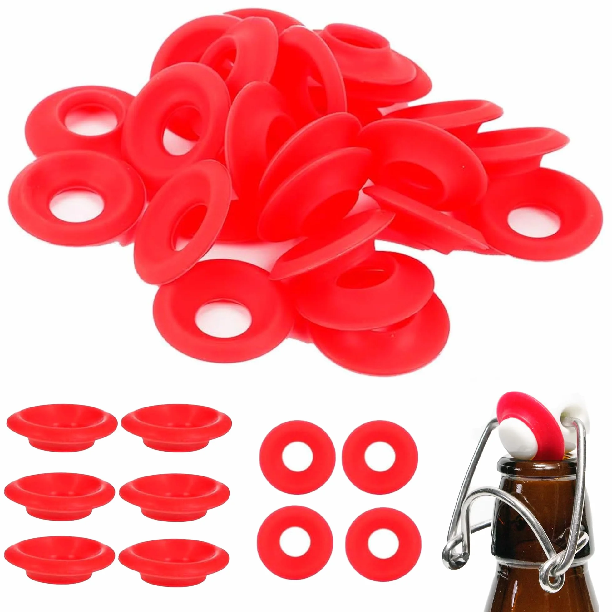 30 Piezas Roja Junta Goma Botella Gaseosa, Juntas de Silicona, para Botellas con Tapa Abatible, Sellos para Botellas de Cerveza Caseras