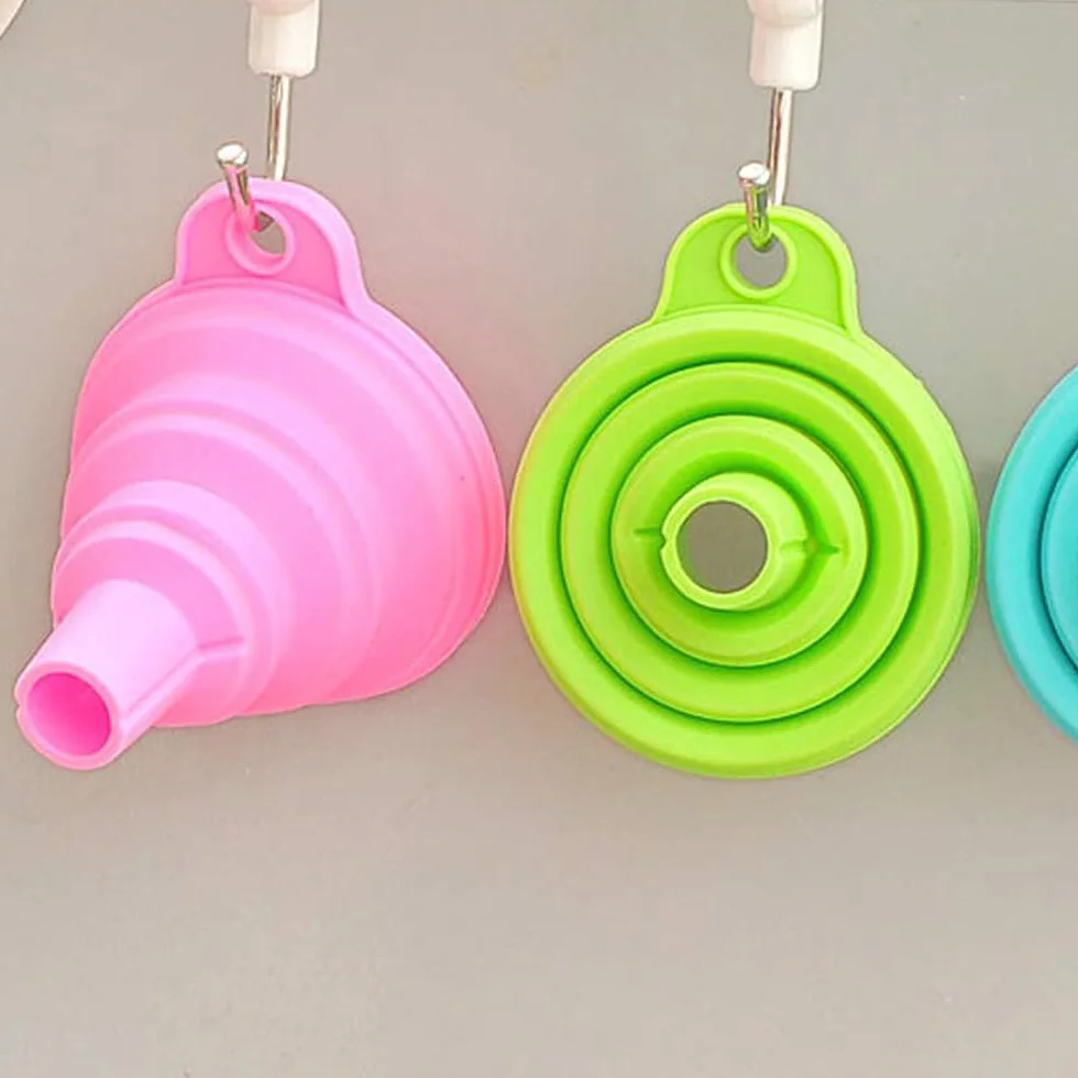 2 Piezas Embudos Plegables - Juego de Embudos Plegables de Silicona Embudos para Cocina Embudo Portátil para Transferencia de Líquido y Polvo(Azul + Verde)
