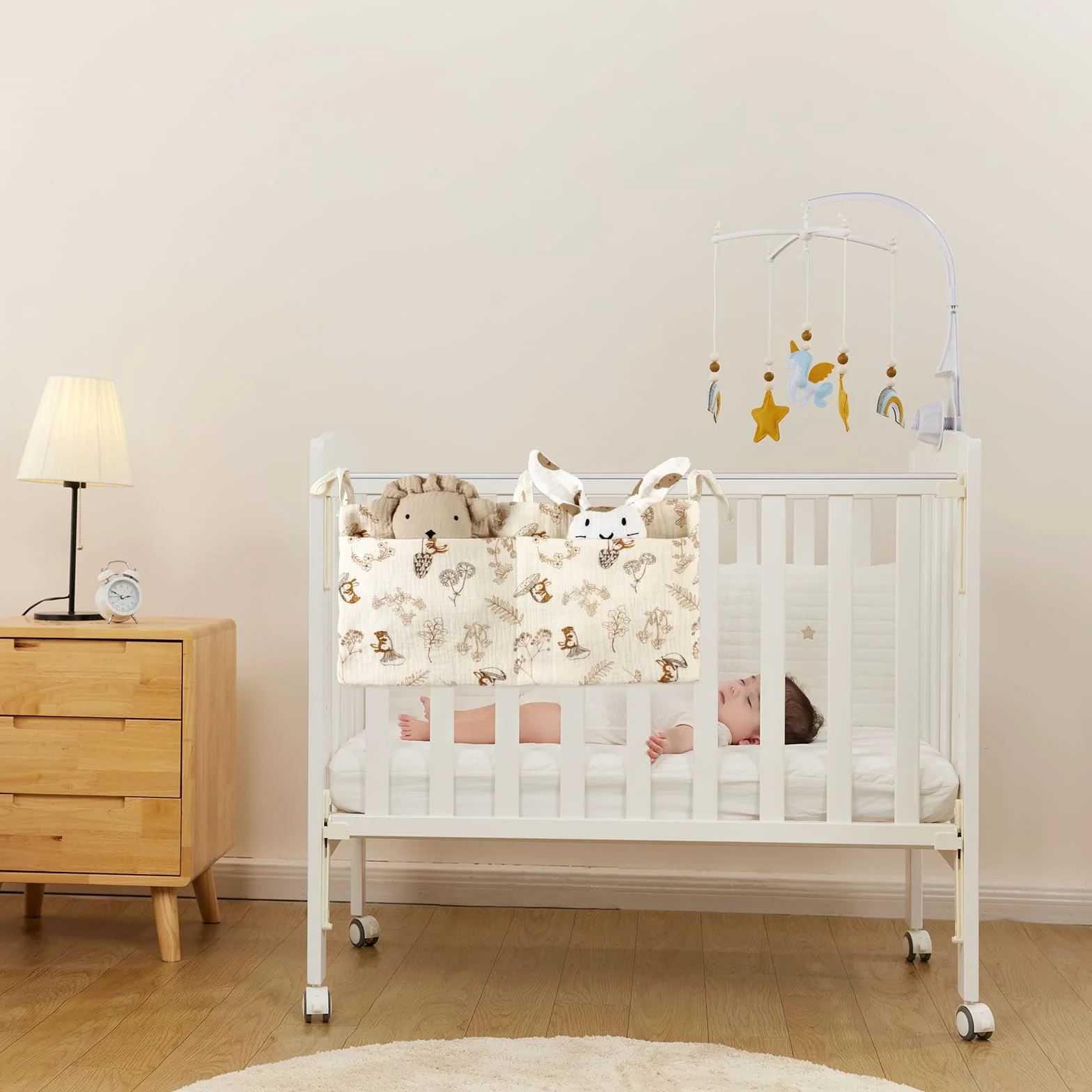 WOUYTPE2 Organizador de Cama de Bebé, Bolsa Almacenamiento Colgante para Pañuelos y Juguetes