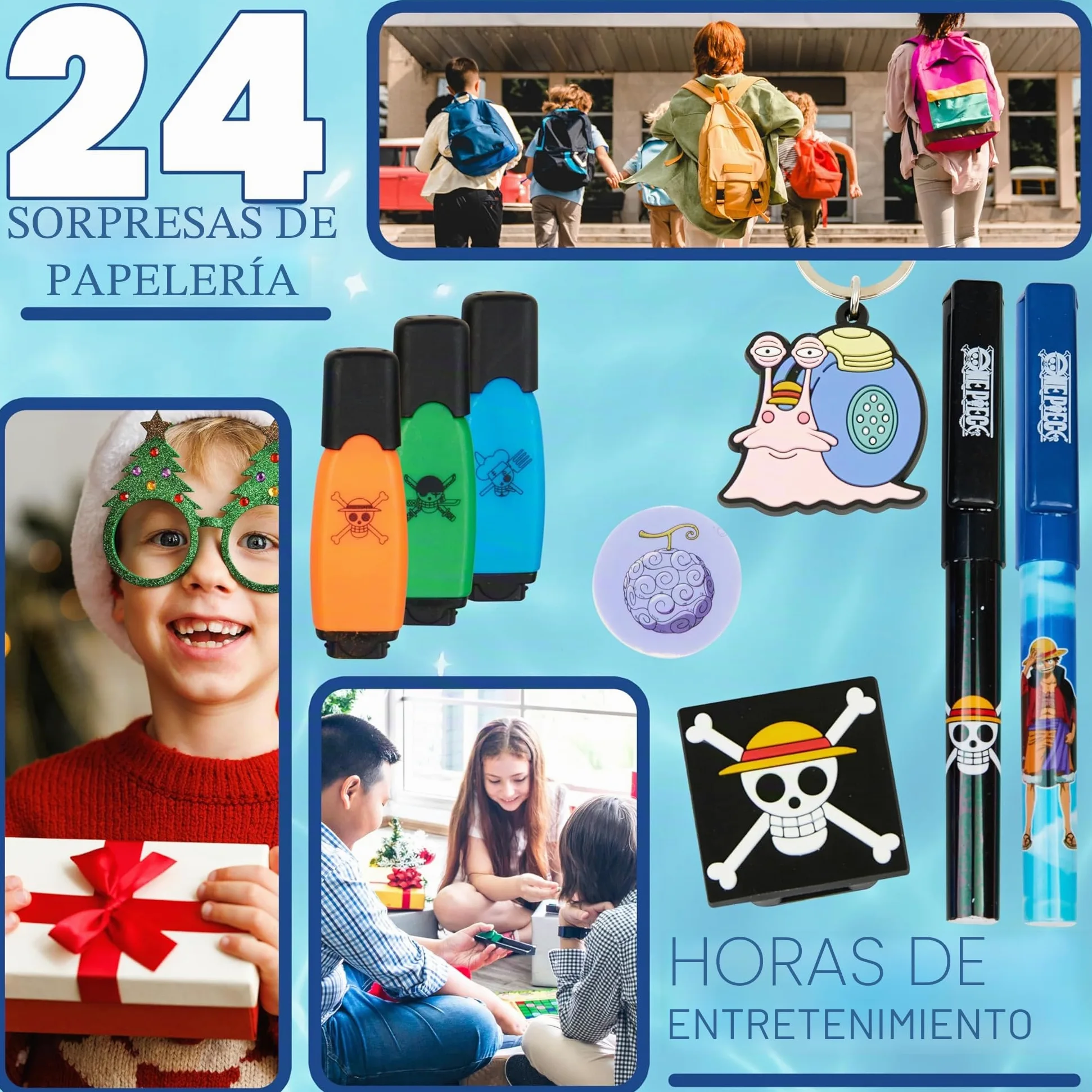 One Piece Calendario Adviento 2025 para Niños y Adolescentes, Material Escolar y Papeleria Bonita, Calendário Anime Cuenta Atrás para Navidad