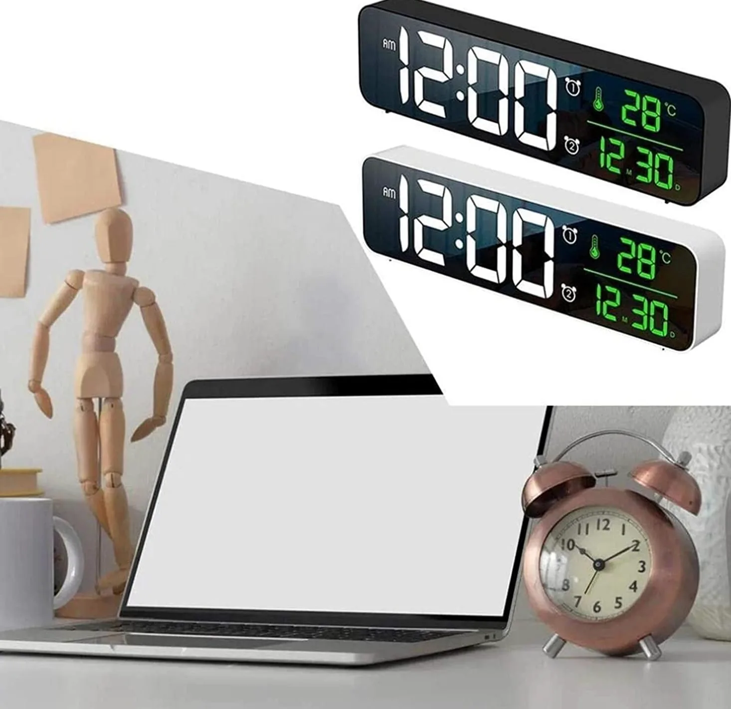 Despertador, Regulador de Brillo con USB/batería(White)