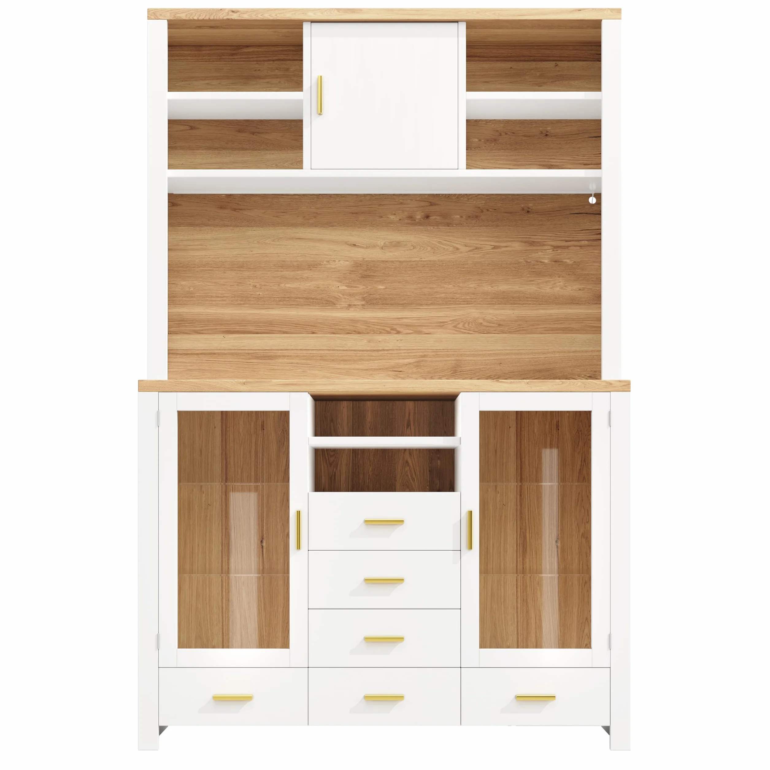 SACOOL Armario de cocina multifunción, 120 x 40 x 188 cm, estilo rústico, 4 puertas, 6 cajones y 3 puertas, color blanco con aspecto de madera, color blanco