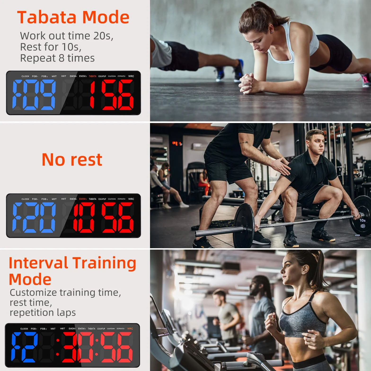 Temporizador de Gimnasio LED 16.5'' Grande Reloj de Pared Digital Cronómetro con Control Remoto