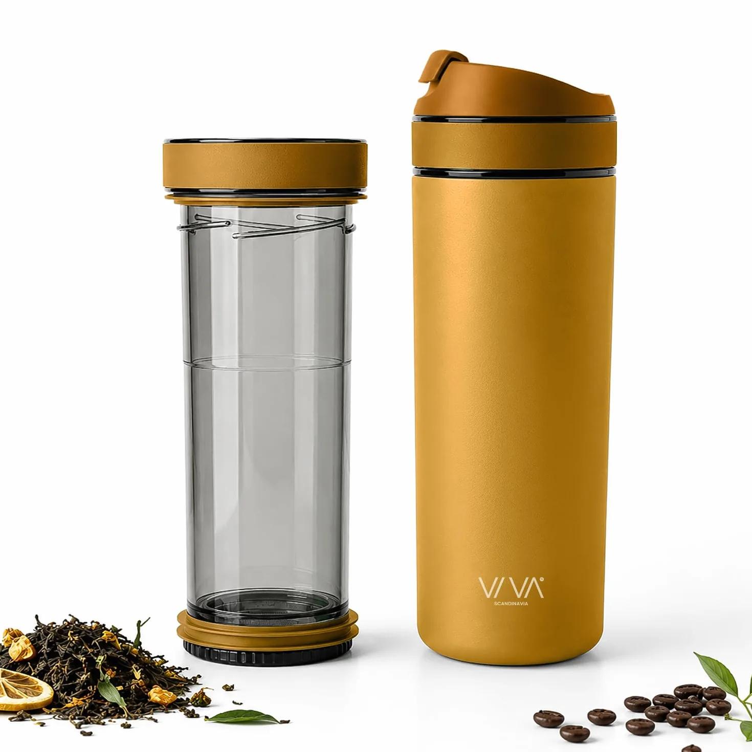 VIVA Recharge Botella Infusora de Te de Viaje, Acero, 460 ml | Acero inoxidable aislado con infusor extraible, hermetica, te en hojas frio o caliente