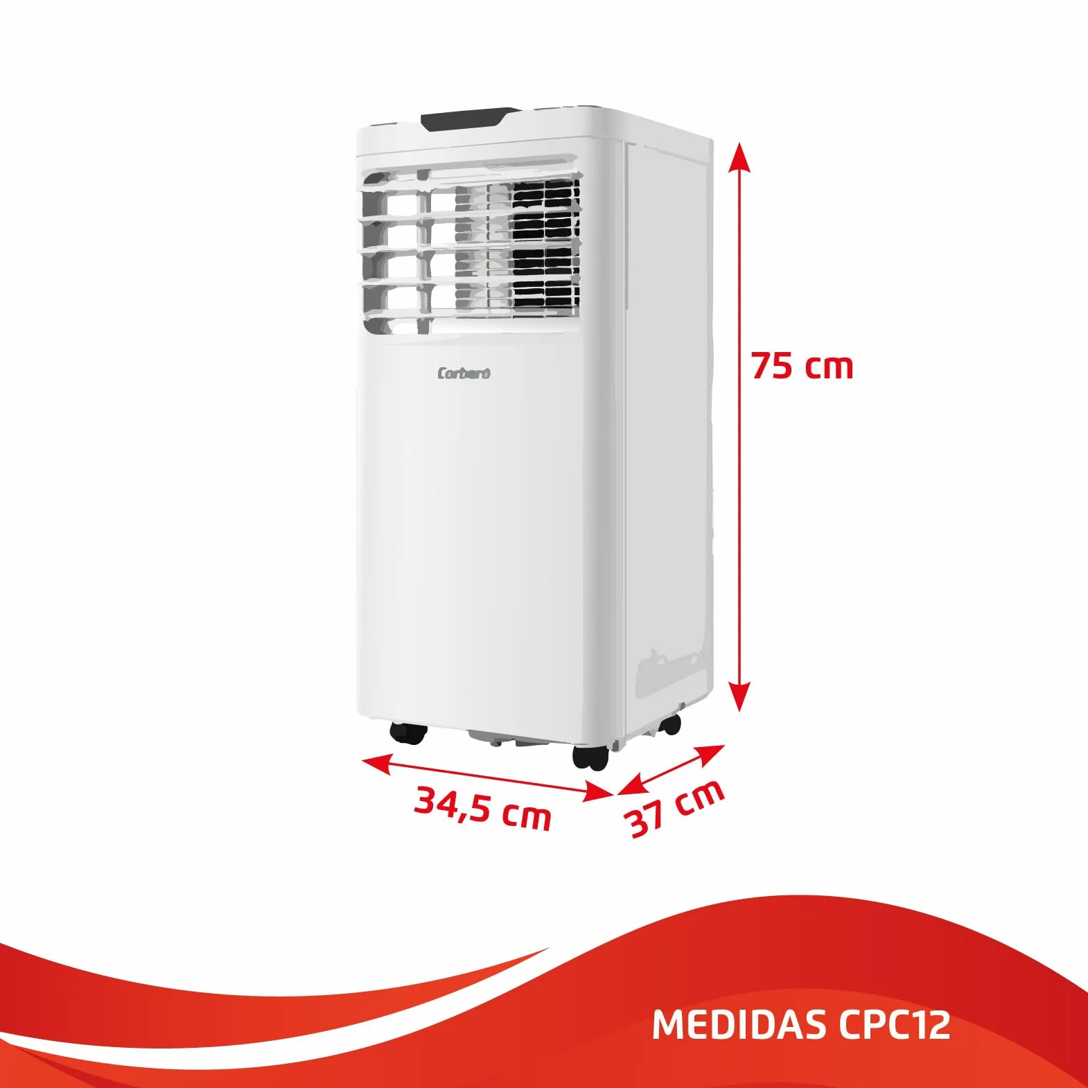 Corberó - Aire Acondicionado Portátil 3 en 1 con Mando | CPC12 | 12000BTU-3000 frigorias | 3500 W | Cobertura 22-25 m² | 16-31 ºC | Refrigeración | Ventilador | Deshumidificación |Temporizador