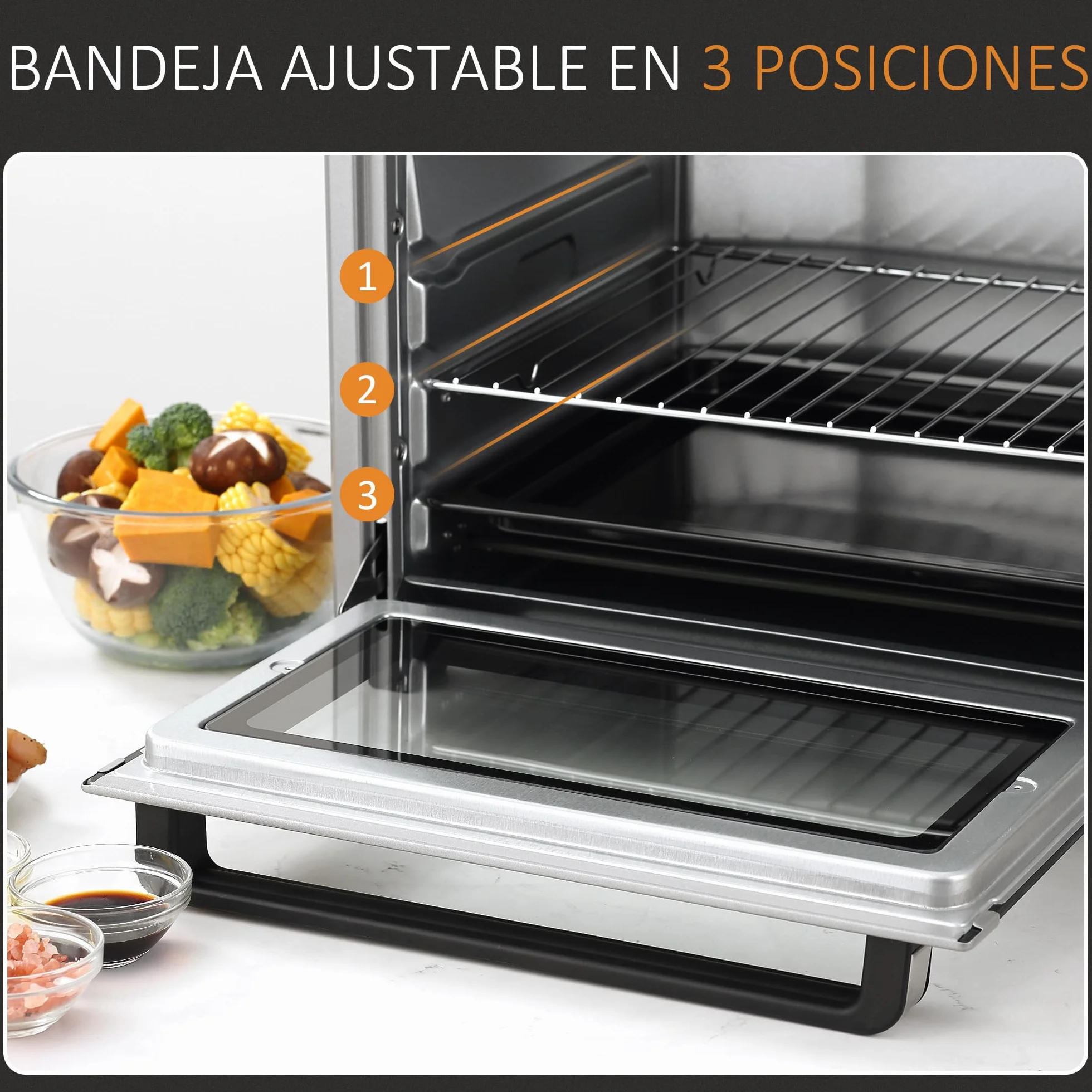 HOMCOM Horno Eléctrico de Sobremesa Mini Horno Tostador de 32L 1600W con 3 Modos de Calor Temporizador 60 Min y Temperatura Regulable hasta 230℃ Plata