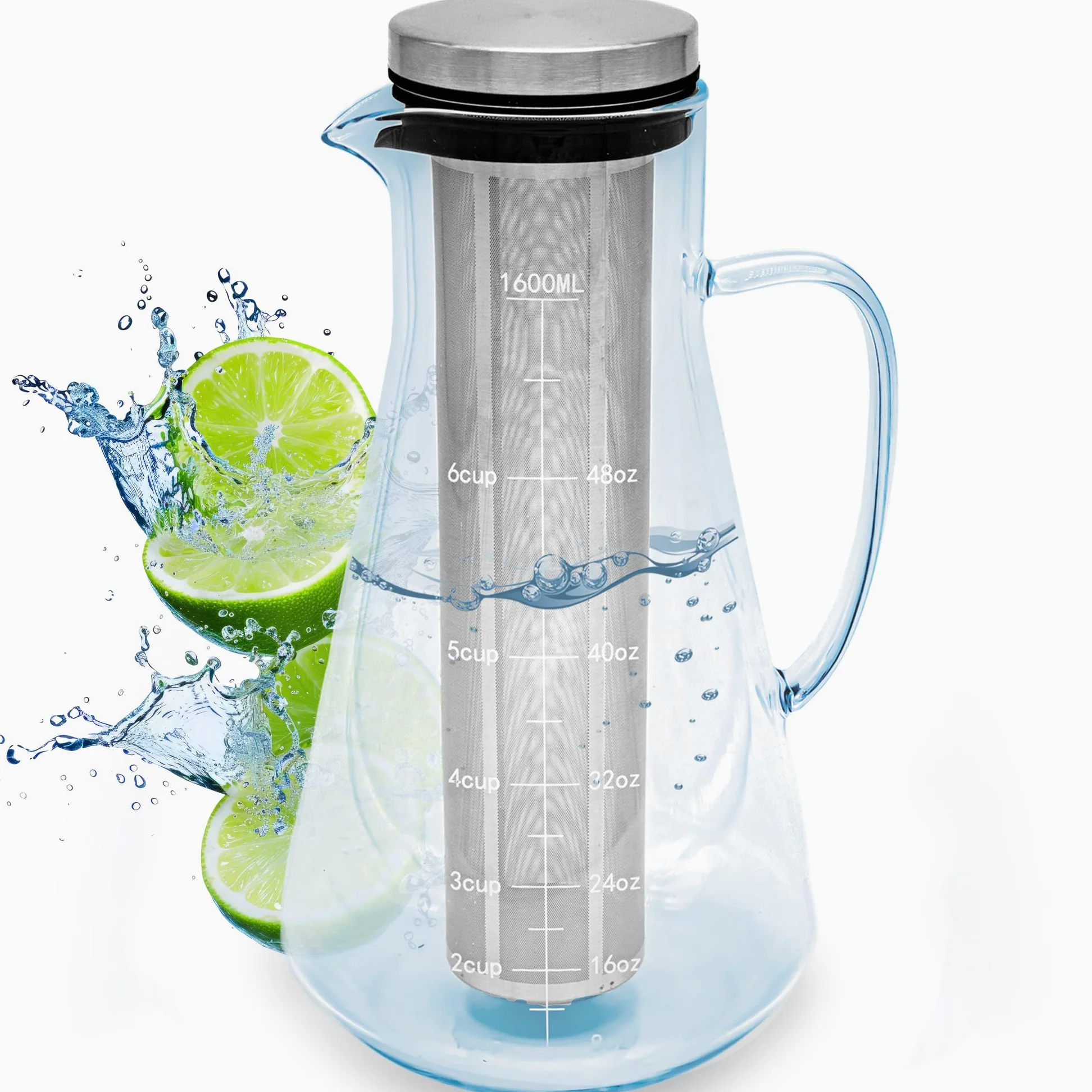 ORINKO® Jarra Cristal con Tapa 1,6L - Jarra de Agua Cristal para Infusiones - Ideal para Té, Limonada y Sangría - Jarra de Vidrio para Nevera - Diseño Elegante y Práctico para el Hogar