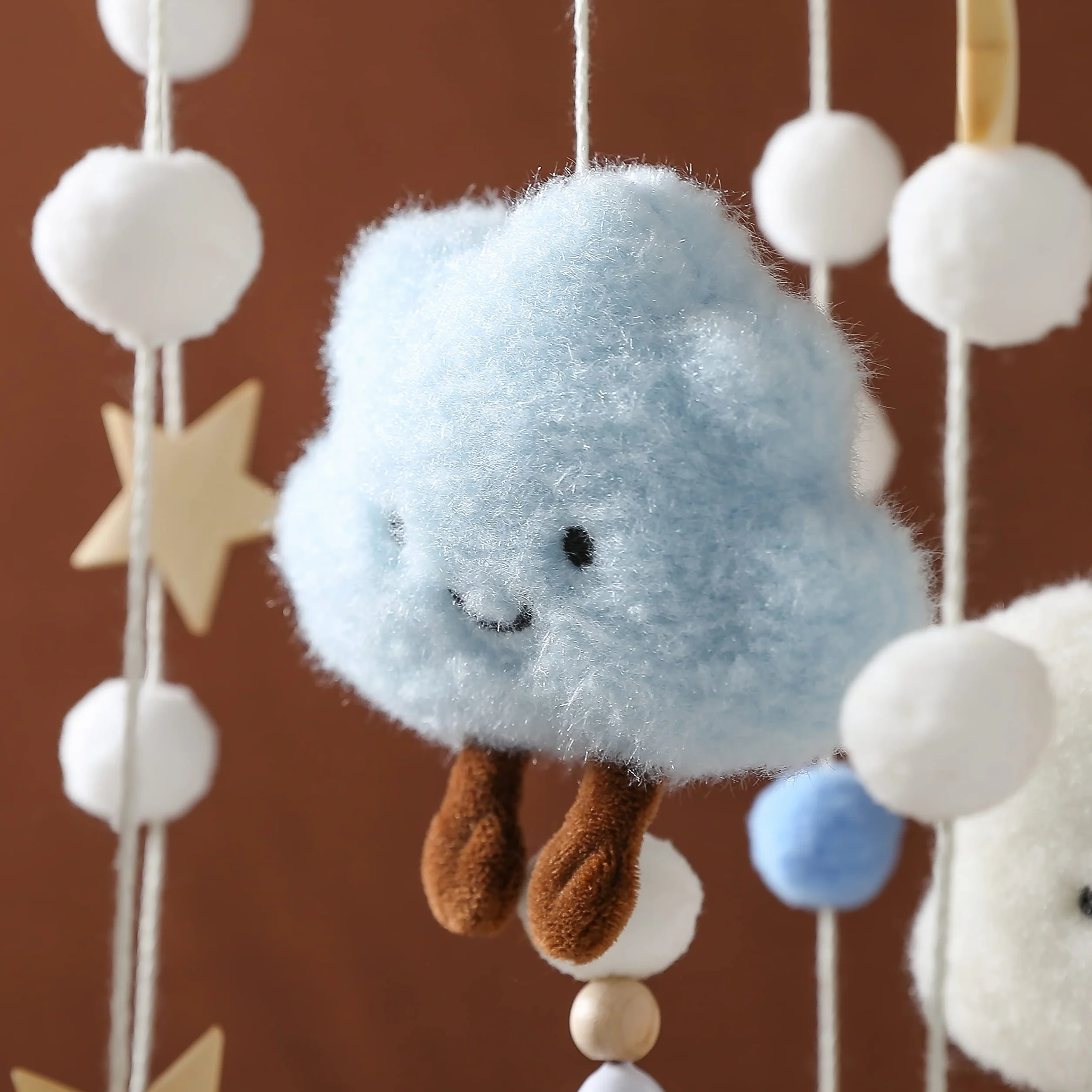 Mobile baby Cloud Wind Games felt Balls Sweet Cloud Mobile baby Room ganchillo de madera Mobile BABY Bed Bell colgante cuna cambio de mesa decoración Cloud Mobile Crib Deco Bedbell