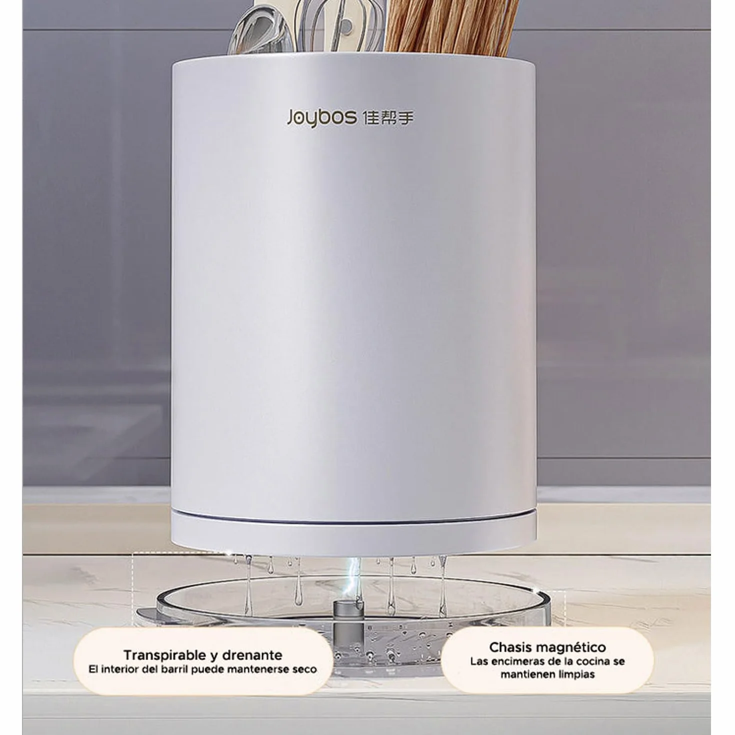 JOYBOS - Organizador de cuchillos redondo con ranura universal para cocina blanco