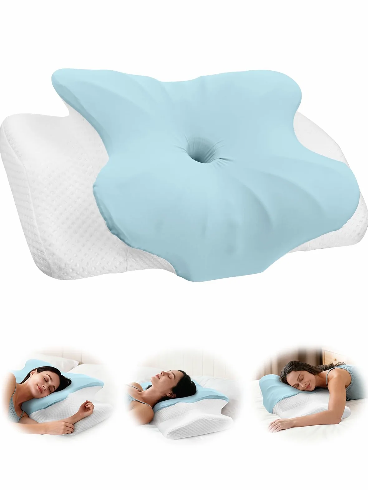 eSynic Almohada Viscoelástica Ergonómica para Cuello y Cervical Cojín Ortopédico de Espuma de Memoria con Doble Altura 11/13 cm Almohada para Dormir de Lado y Boca Arriba Funda Transpirable y Lavable