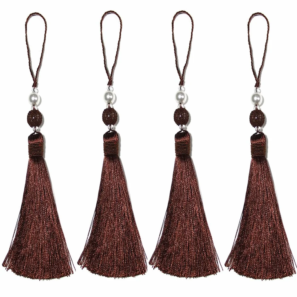4P Borlas de Colores Simples y Elegantes para Colgar en la Ropa, Borla para Llaves y Manualidades DIY Decoración de Bordes con Borlas, Borlas Decorativas para Colgar en Llaveros (Café)