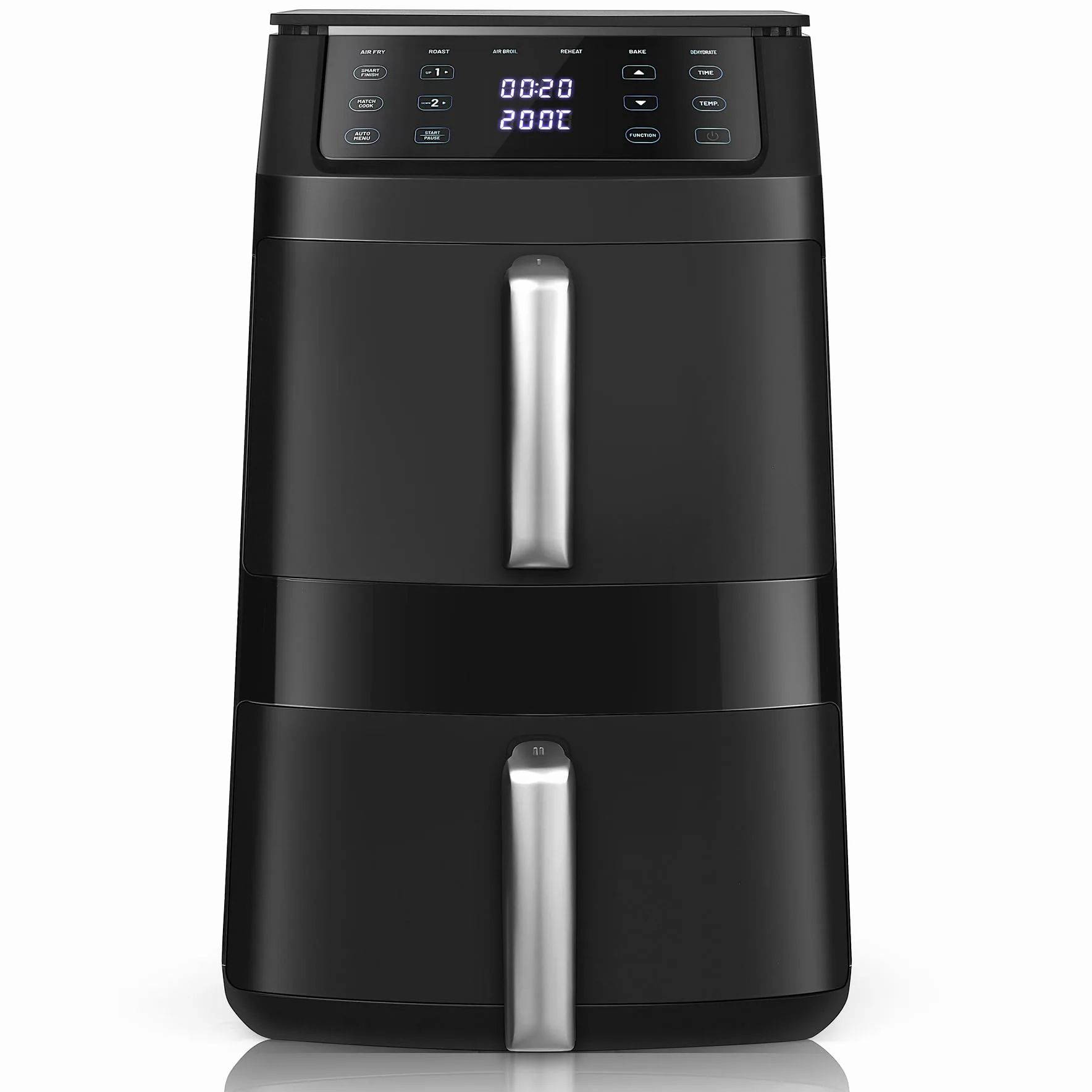 TopStrong Freidora de Aire XXL 11L, Air Fryer Doble Cesta Apilada, Freidora de Aire Doble Resistencia, 2500W, 6 Funciones, 8 Recetas, Lavavajillas, Ahorro Energético