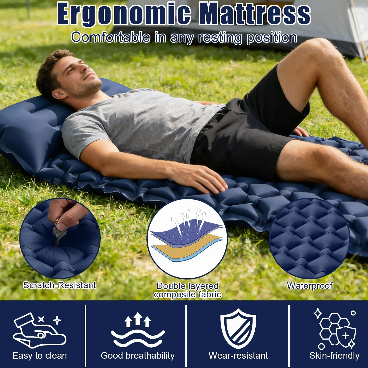 Colchoneta Autoinflable Ultraligera para Acampar, Esterilla Inflable Portátil Individual con Bomba de Pie