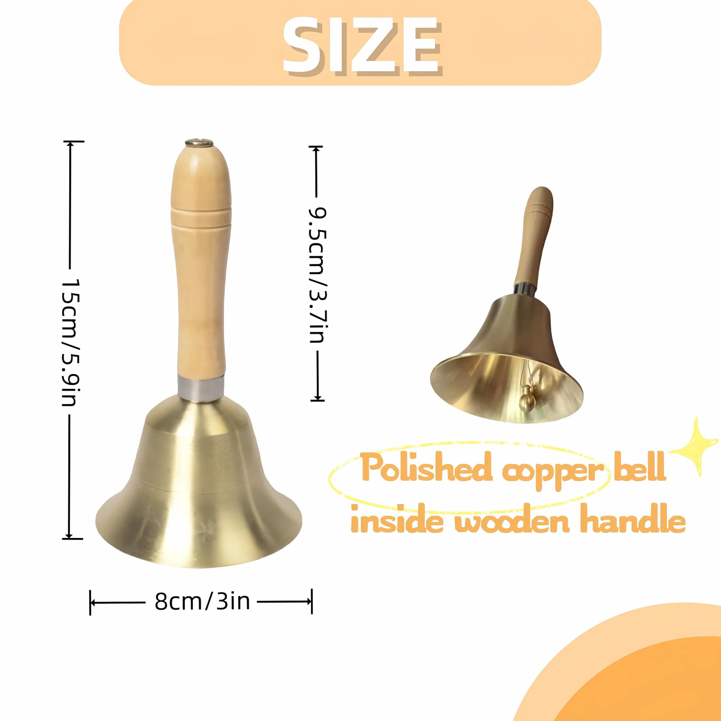 Handglocke Messing Super Laute Handglocke Klingel Handglocke Hand Tischglocke Massivmessing Ruufglocke Metall Glocken mit Holzgriff Weihnachtsglocke Handglocke Glocke Service Glocke Hand