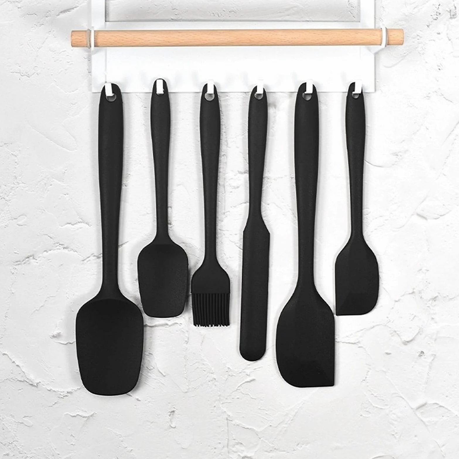 Espatula Cocina 6 unids Silicone Spatula Set Hornear Herramientas de pastelería Raspador Crema Torta Resistente al calor Cocina Silicone Spatula Utensil Set (Rojo / Negro) Espatula Reposteria