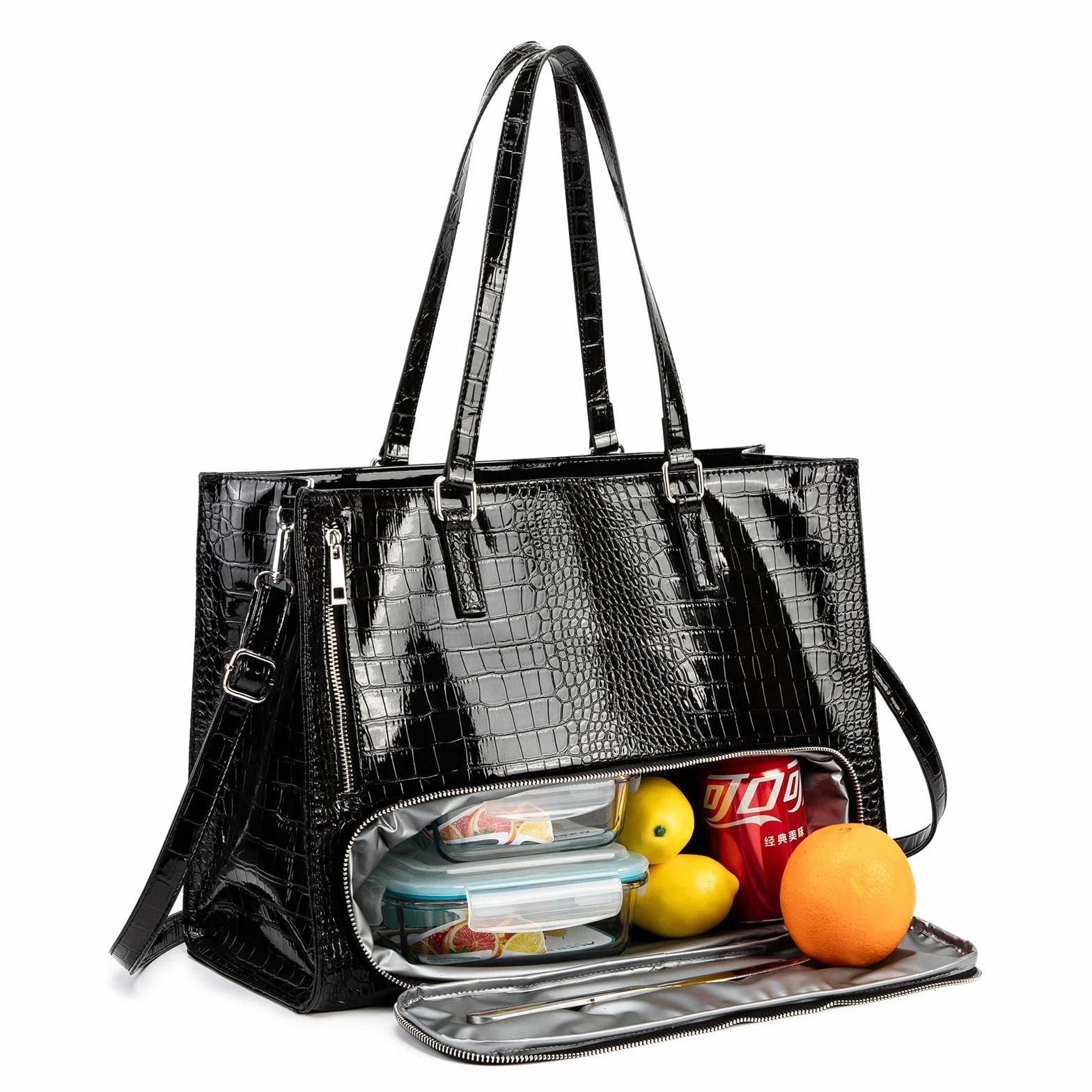ROYALFAIR Bolsa de almuerzo para mujer, 2 en 1, con compartimento de refrigeración y bolsa para el ordenador portátil de 15,6 pulgadas, gran bolsa de trabajo para oficina, trabajo y universidad (negro