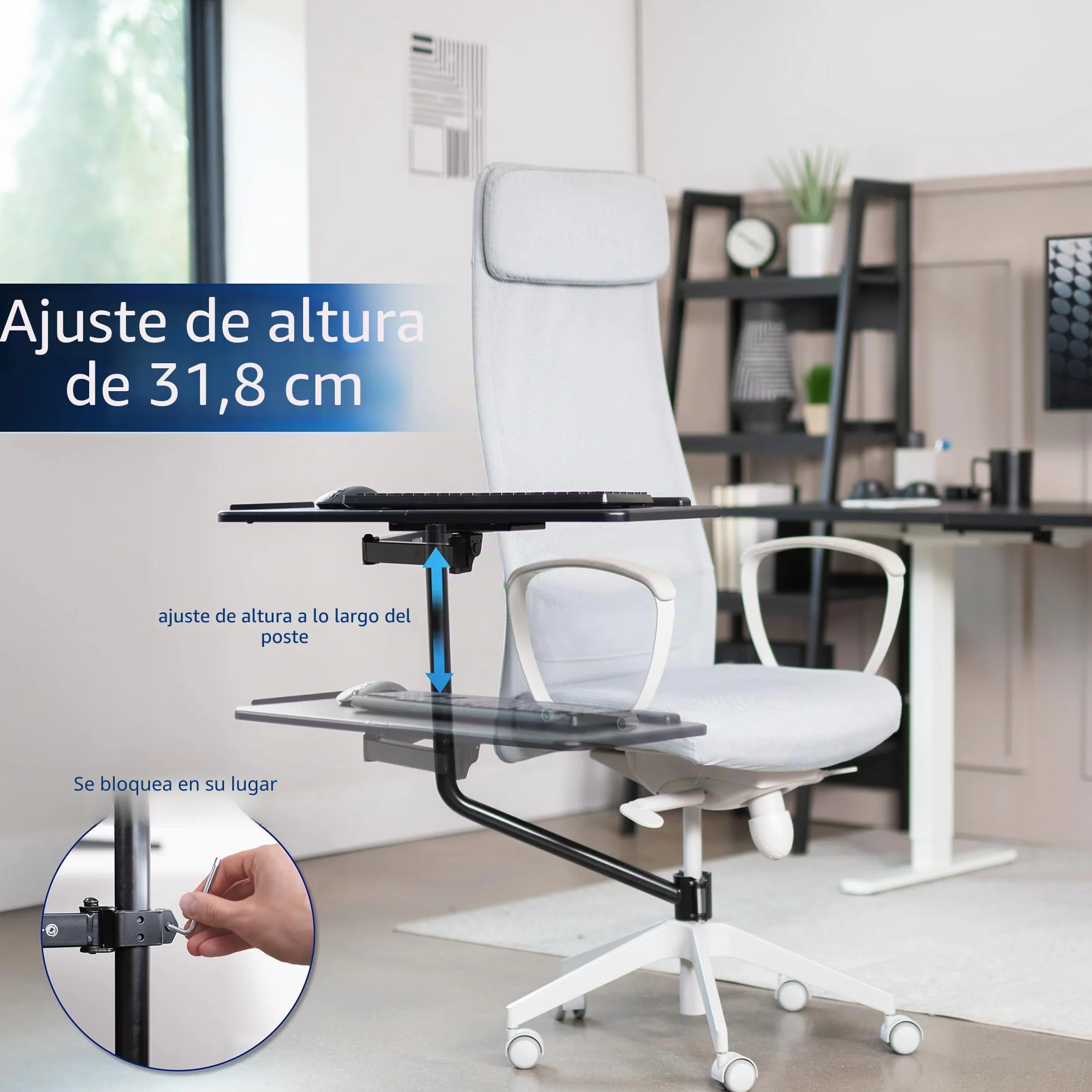 VIVO Mount-KB08C - Bandeja para teclado y mouse montada en silla de oficina, inclinación ergonómica, rotación de 360 grados, color negro, MOUNT-KB08C