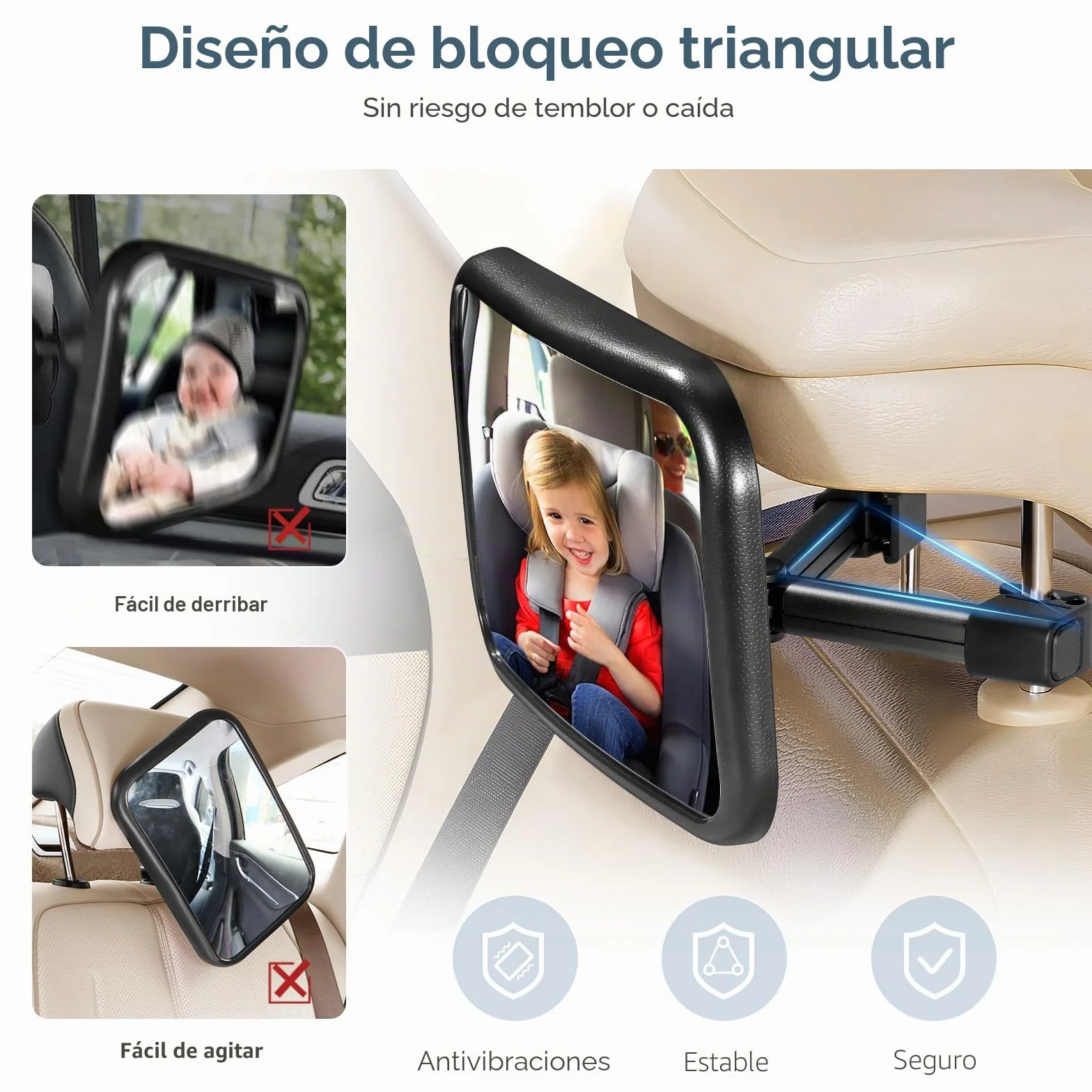 Vinabo Espejo de Coche para bebé Giratorio 360° con Clip de Gancho y Bloqueo de Marcha atrás