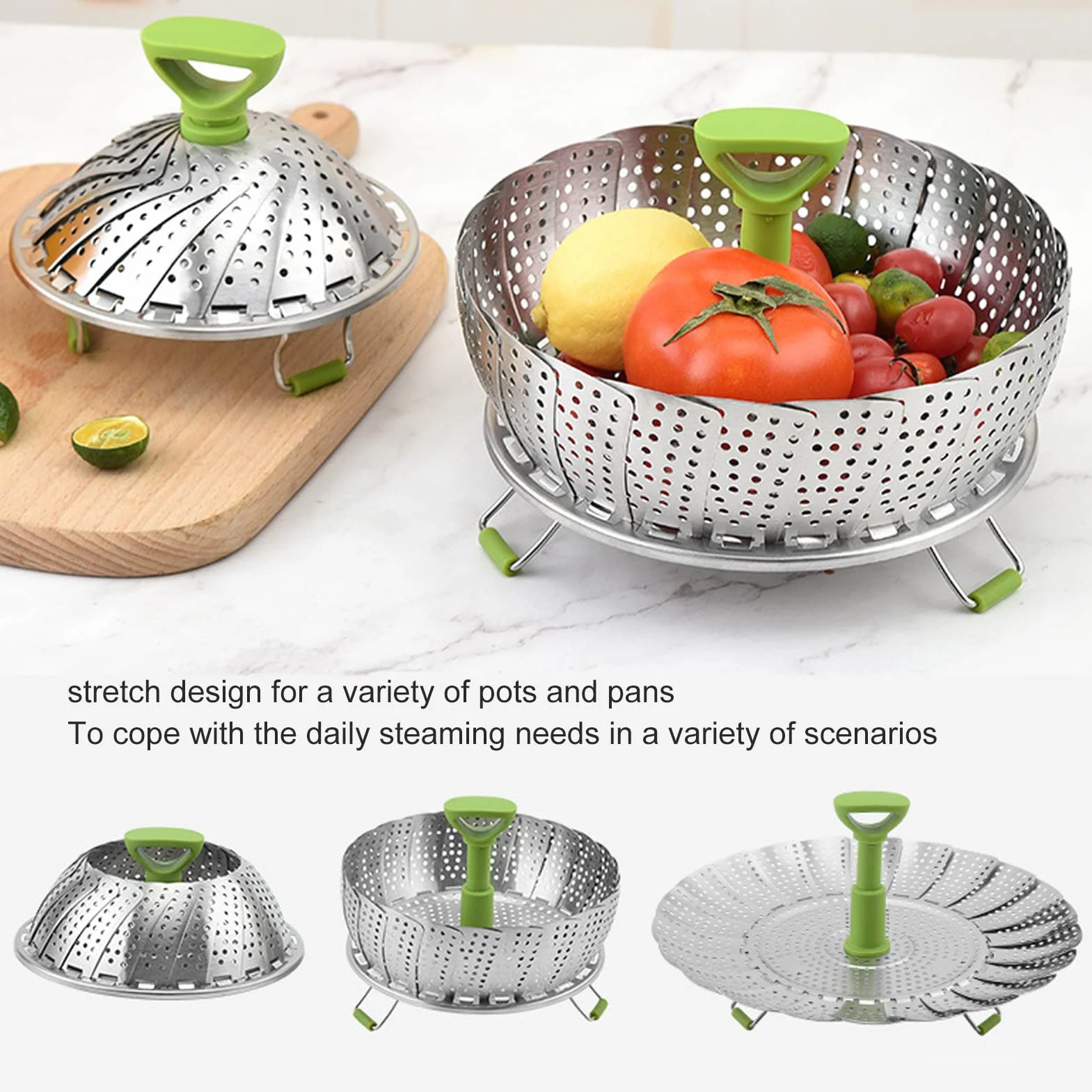 Cesta de Vapor Rejilla de Vapor Plegable Multifunción Accesorio de Utensilios de Cocina de Vapor Retráctil de Acero Inoxidable para Cocinar Al Vapor Verduras Bollos Mariscos(Small)