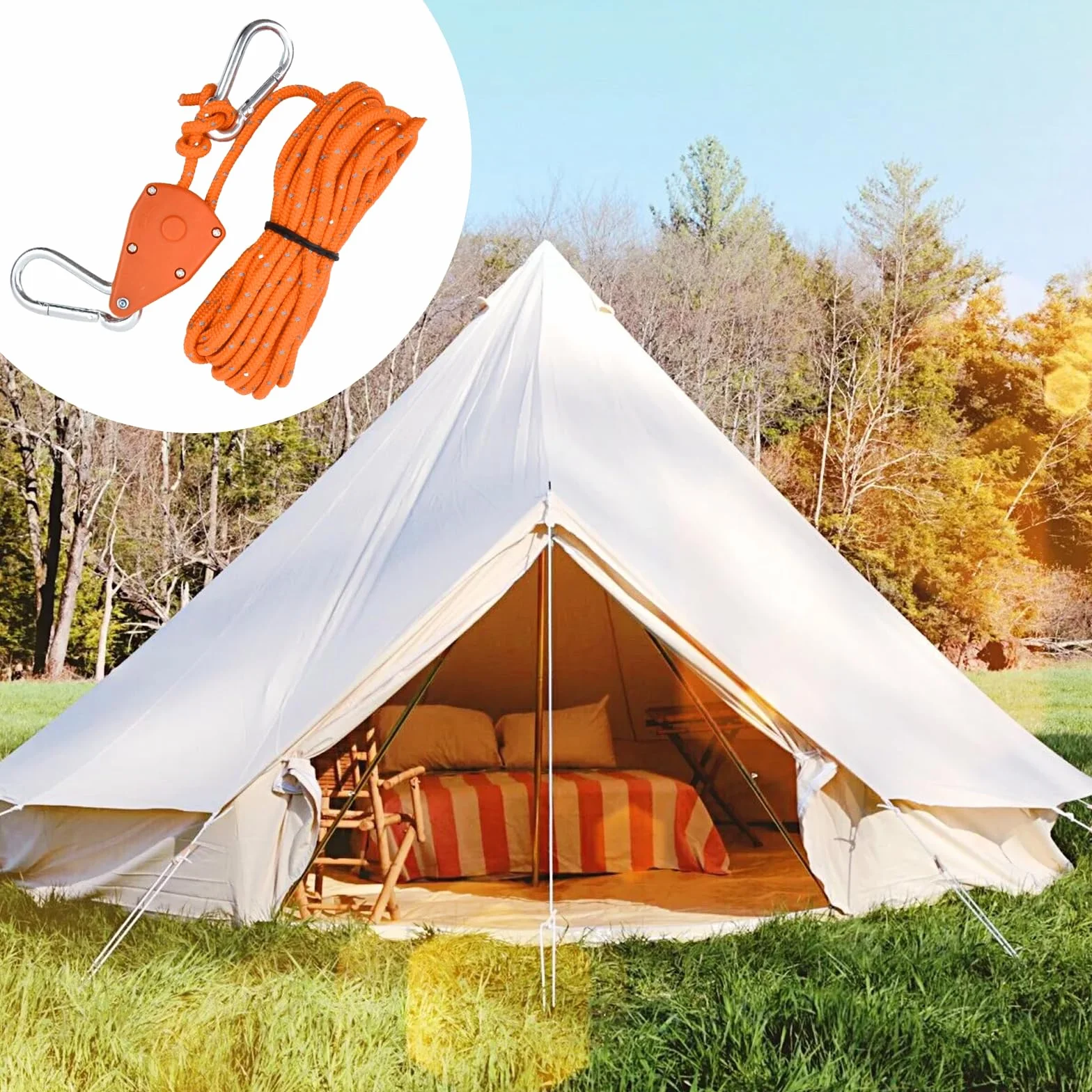 Cuerdas Reflectantes de Tienda 4mm Trinquete con Gancho 5M Campaña Tensor Paracord Nailon Ajustador Aluminio para Acampar Toldo Negro