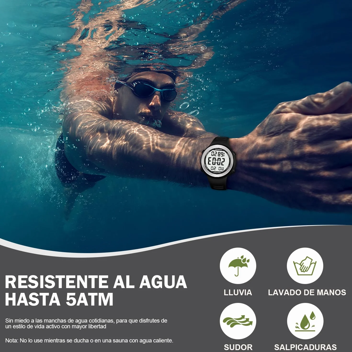 Hearkent Reloj podómetro Resistente al Agua con Contador de Pasos, Calorías y Números Grandes LCD