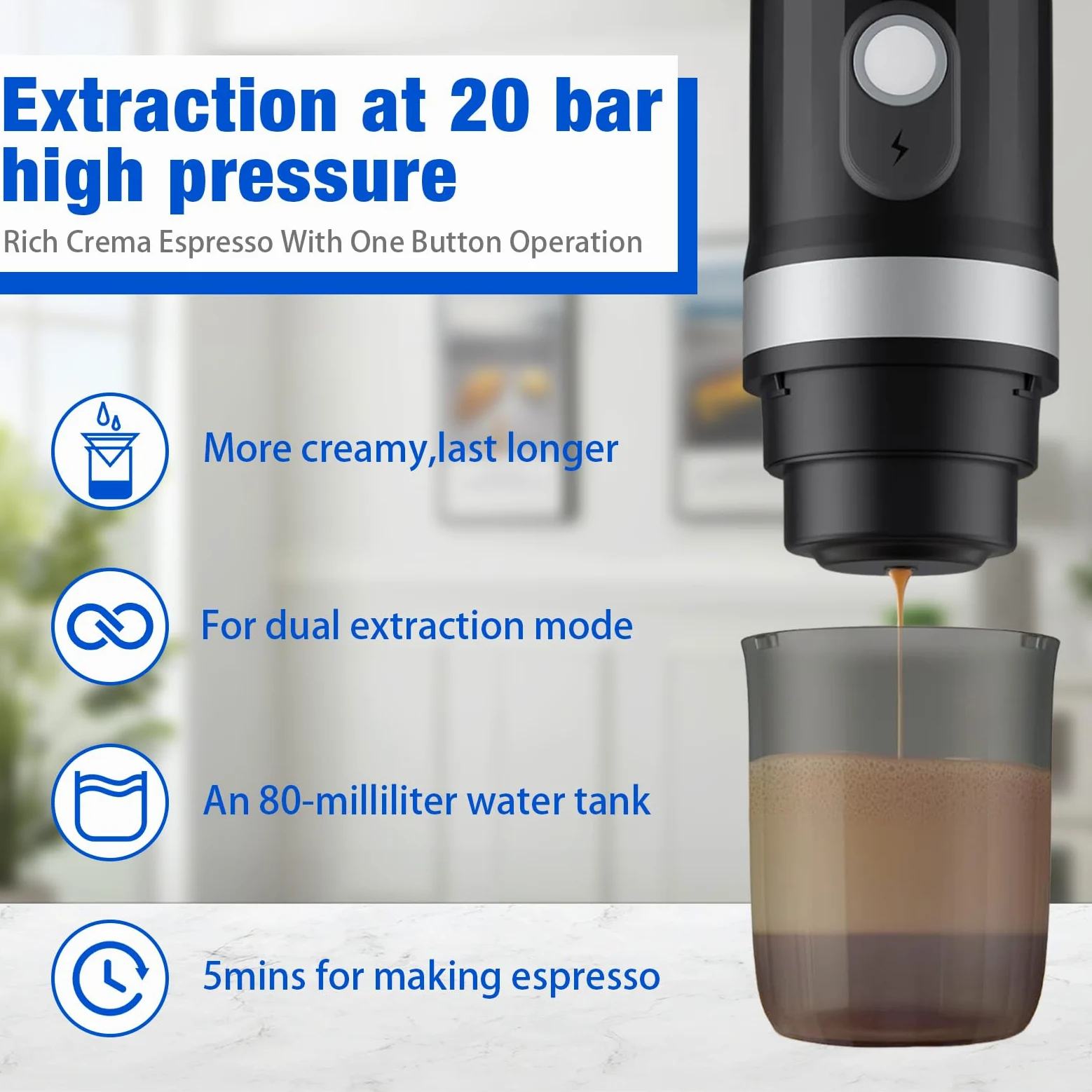Máquina de café espresso portátil, 20 bar, cafetera eléctrica con autocalentamiento, compatible con cápsulas NS, café en polvo, 80 ml, pequeña cafetera de viaje para camping, senderismo, oficina