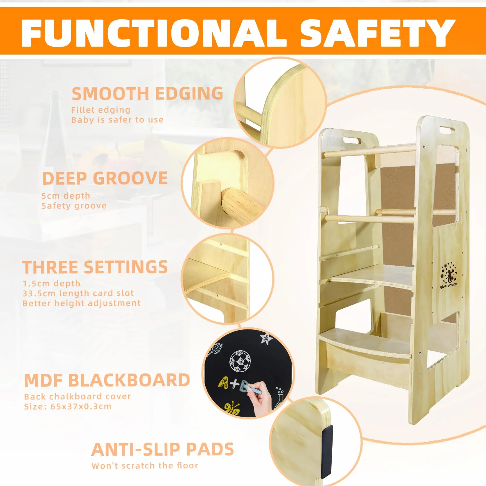 CCLIFE Torre de Aprendizaje Montessori, Taburete de Madera Ajustable para Niños, Ayudante de Cocina con Seguridad