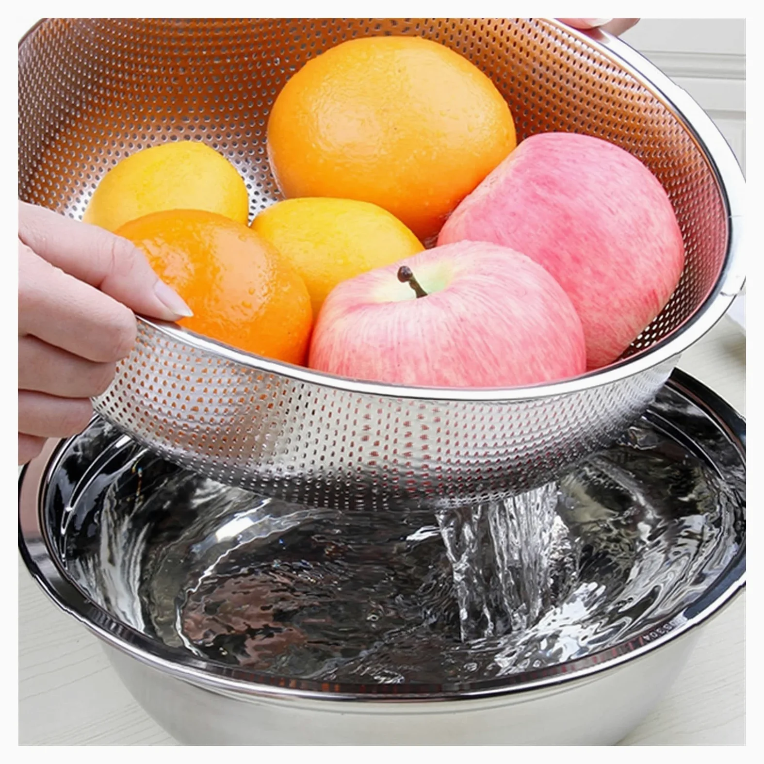 Colador Cesta de Drenaje Colador de Acero Inoxidable Colador de Cocina Lavado Tazón de Lavado Fruta Vegetal Senador de escurridor con Anillo colgado Fino 2mm Agujero Coladores de Alimentos