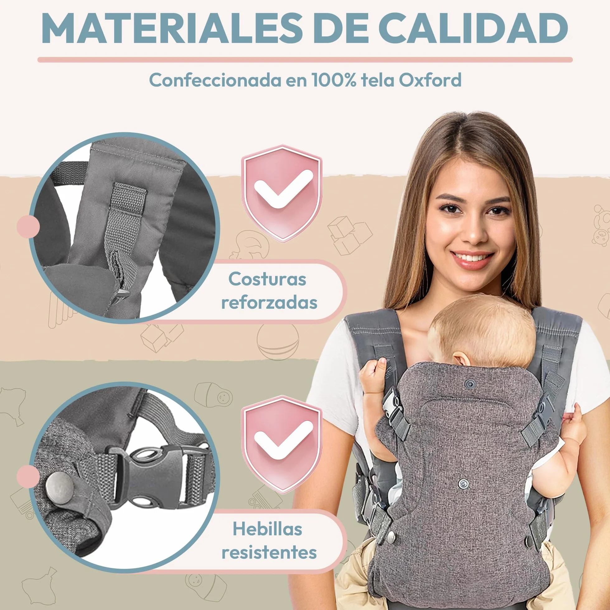 Mochila Portabebé Ergonómica 4 Posiciones – Recién Nacido a 36 meses, Asiento de Cadera, Transpirable, Lavable