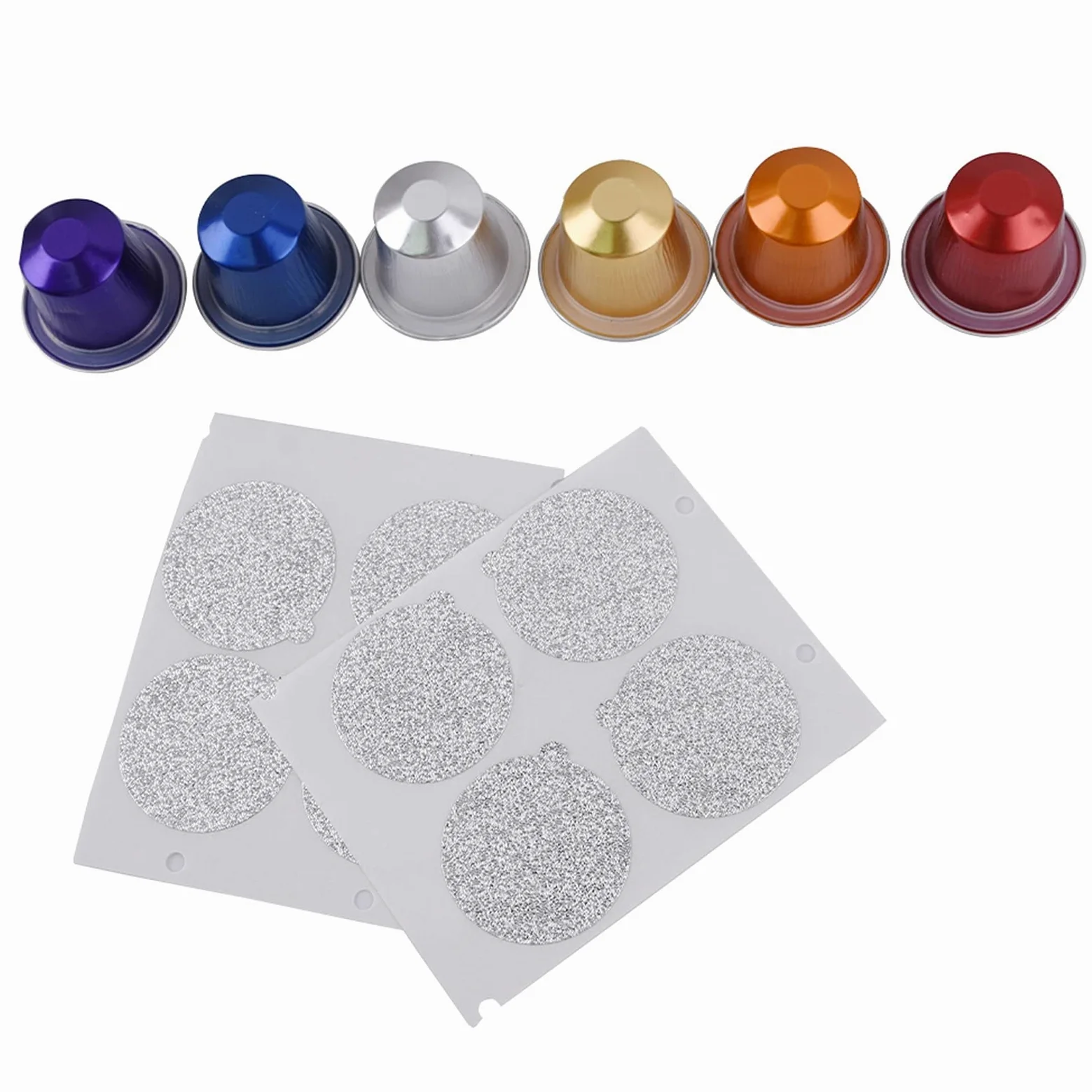 100 cápsulas de café de papel de aluminio azul duraderas con tapas autoadhesivas para accesorios portátiles Nespresso