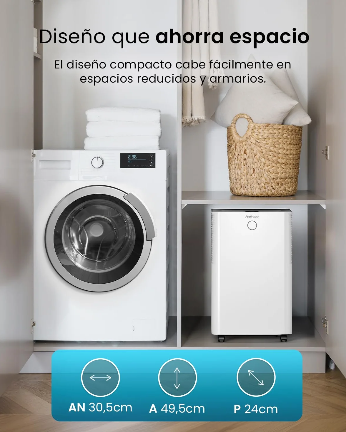 Pro Breeze OmniDry Deshumidificador 20L/Día hasta 30 M², WiFI, Depósito 4L, Secado de Ropa, Sensor de Humedad, Temporizador 24H, Modo Nocturno - Antihumedad, Moho y Condensación