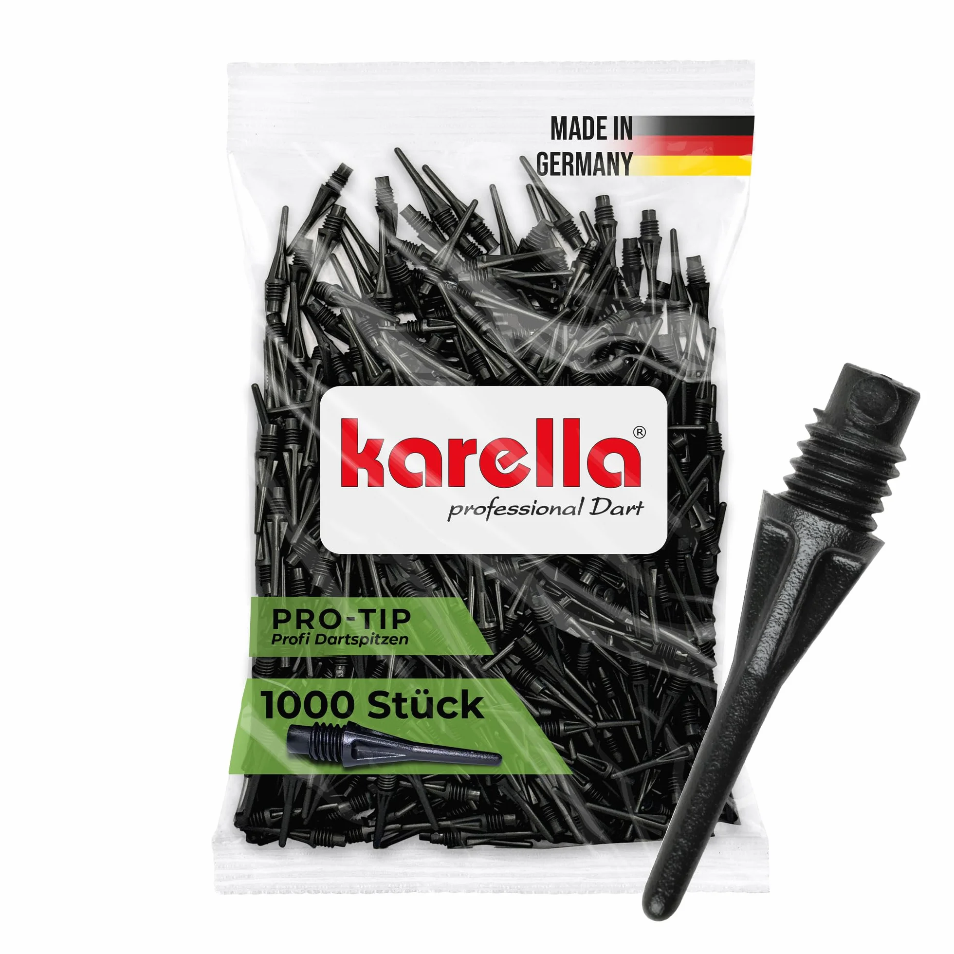 Karella Puntas Profesionales para Dardos Pro-Tip, 1000 Unidades, Rosca 2BA, Plástico Especial, Negro