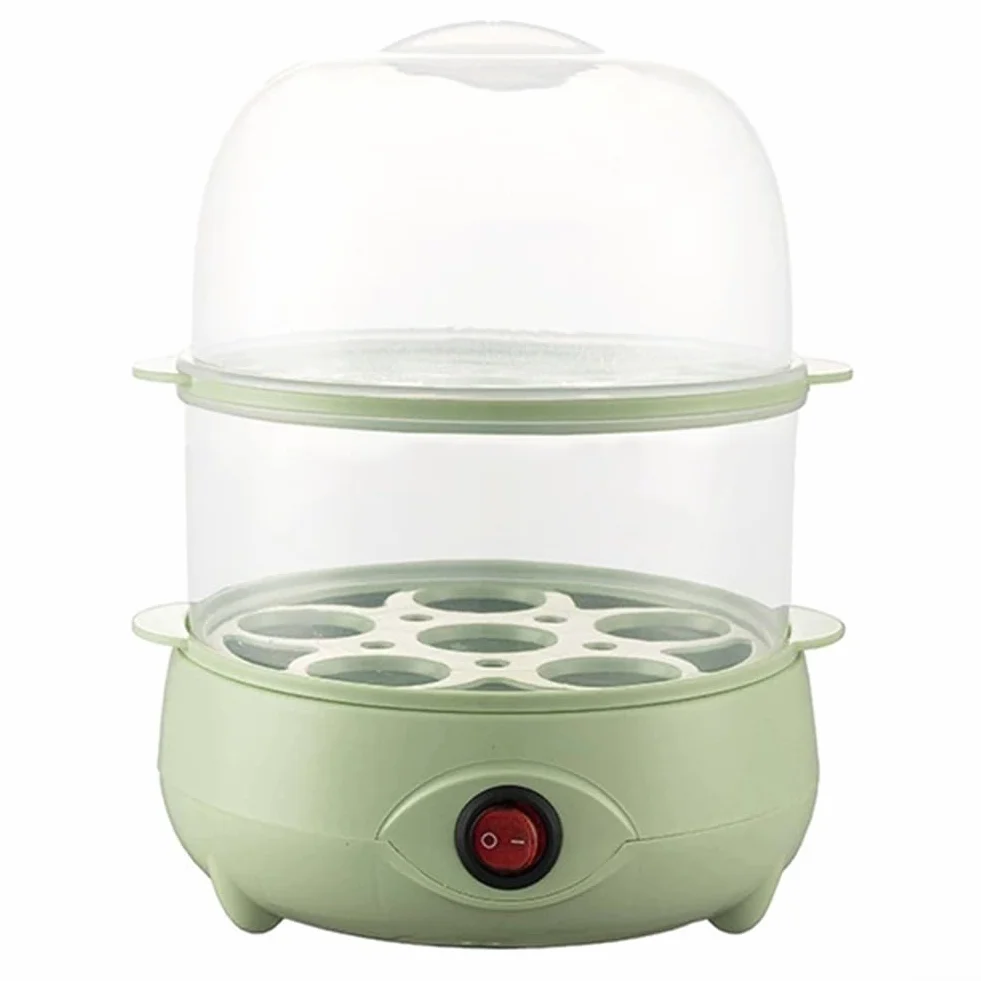 Caldera eléctrica compacta y vaporera de huevos con apagado automático y seguridad antiebullición, escalfador de huevos multicapa para desayuno rápido, 3 capas (verde-2)