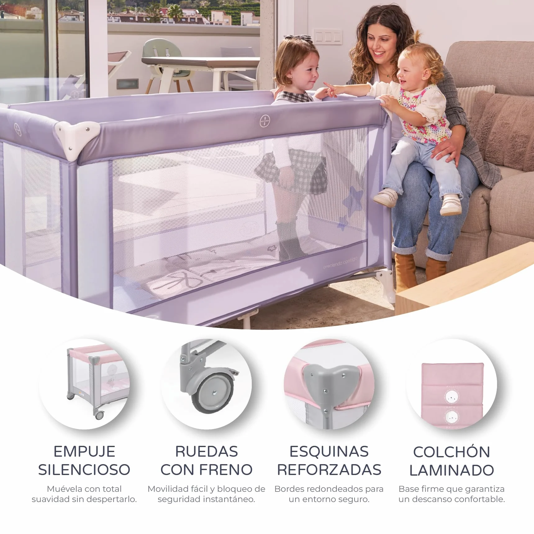 BabyWorld Basic Cuna de Viaje 120x60 cm 0+ Meses 15 kg Colchón Bolsa Transporte Incluidos Rosa