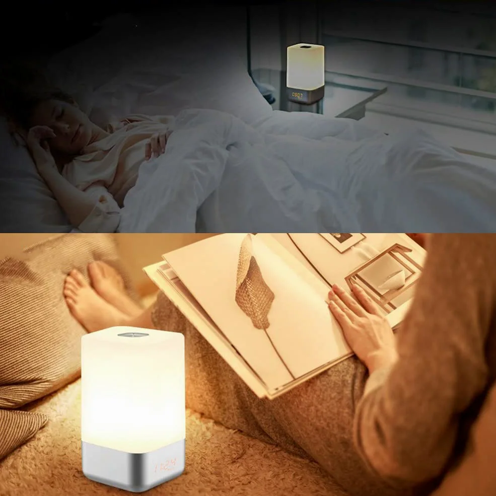 Fdit 5 Sonidos Despertar Luz Alarm Reloj Amanecer Simulation Lámpara de Noche con Naturales