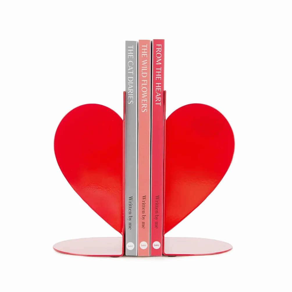 Balvi Sujetalibros Love Color Rojo Soporte Doble para Libros en Forma de corazón Metal