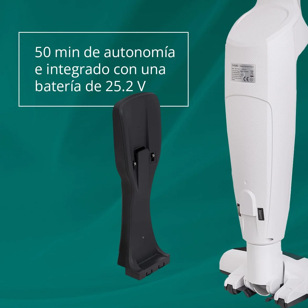 KUBO Aspirador Vertical sin Cable 2 en 1, 3 Accesorios Integrados, 50 Minutos de autonomía, 600ml