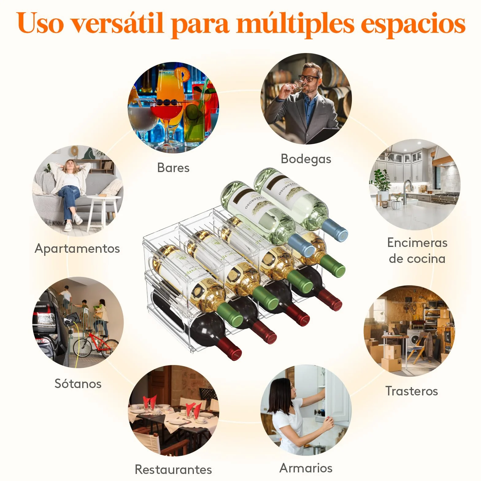 Lifewit Botellero Frigorifico para 12 Botellas, 3 Niveles Apilables Botellero para Vino, 42 x 20 x 23 cm Organizador Botellas