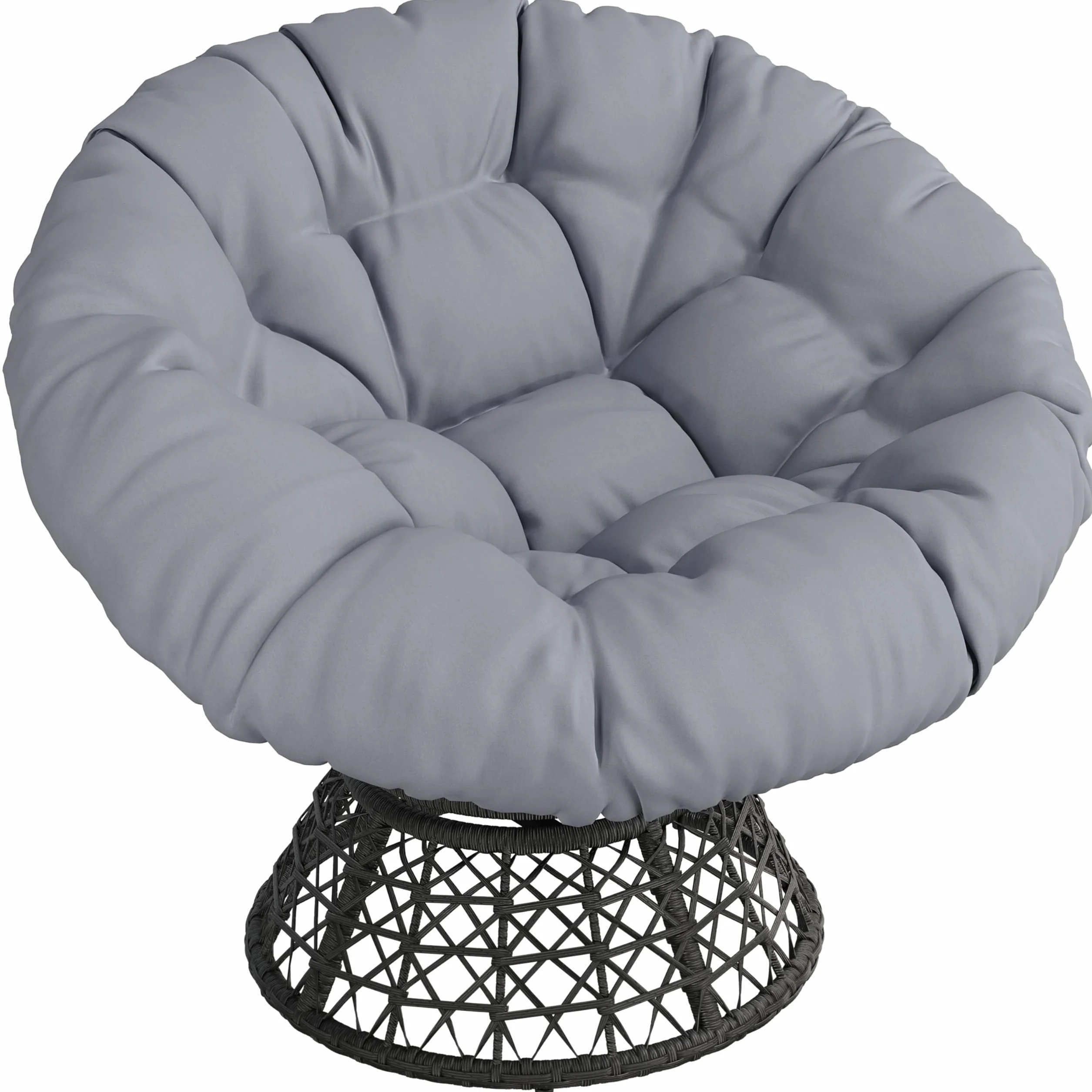 Yaheetech Sillón Papasan Giratorio 360°con Cojín Grueso de un Diámetro 100 cm, Hecho de Ratán Resistente y Adecuado para el salón, Dormitorio y Terraza (Gris)