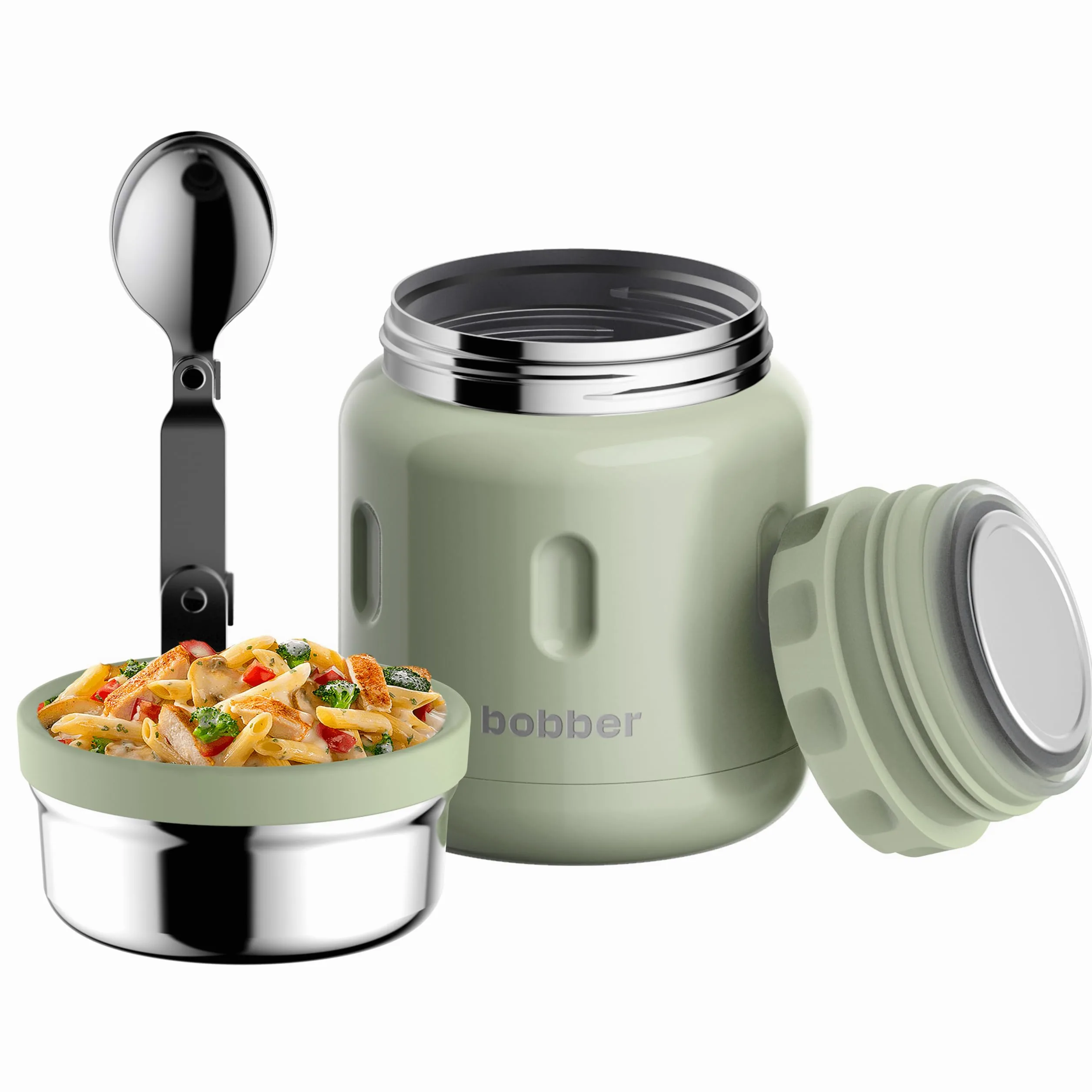 BOBBER Termo aislado de acero inoxidable de 16 onzas para alimentos calientes, recipiente de sopa de boca extra ancha con cuchara y cuenco, mantiene el arroz y la pasta calientes durante 10 horas y