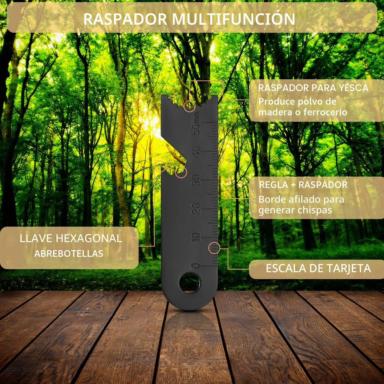 Pedernal de Supervivencia Pedernal para Fuego Encendedores de Acero con Mango de Madera Camping Exterior