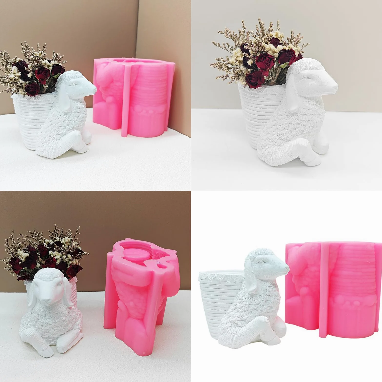 Adorable molde decorativo de silicona para macetas de suculentas, diseño de ovejas de dibujos animados para macetas y bolígrafos suculentas