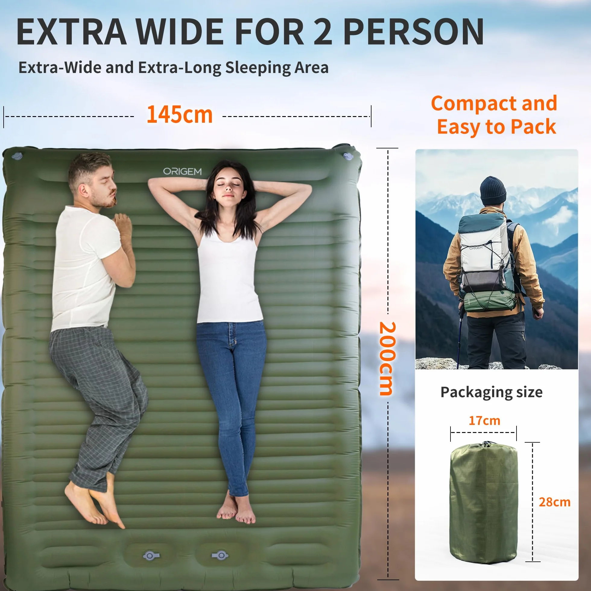Colchón Hinchable de Aire 2 Personas 14CM Ultraligero para Camping