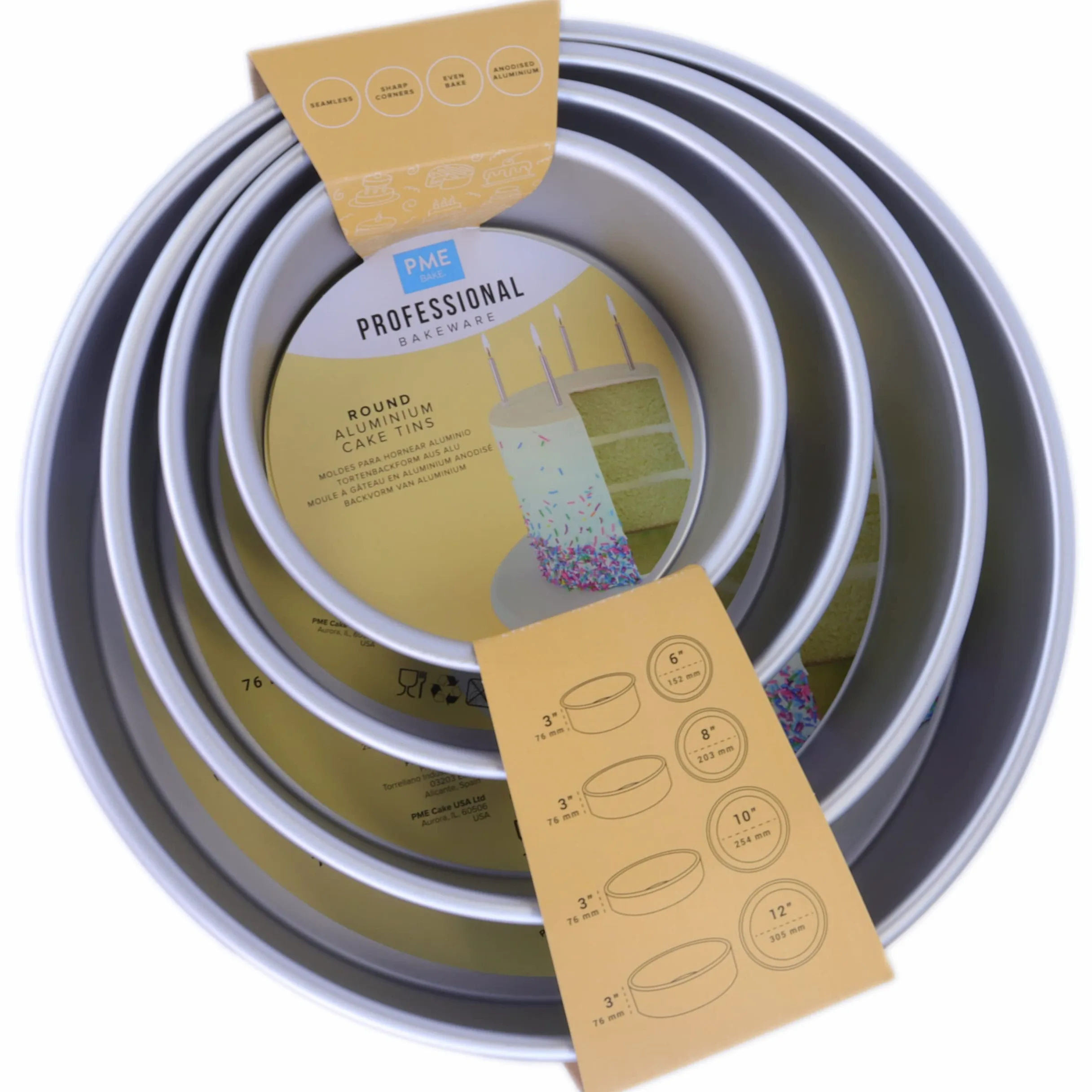 PME Moldes Redondos de 15, 20, 25, 30 cm x 7,5 cm de Altura, Juego de 4