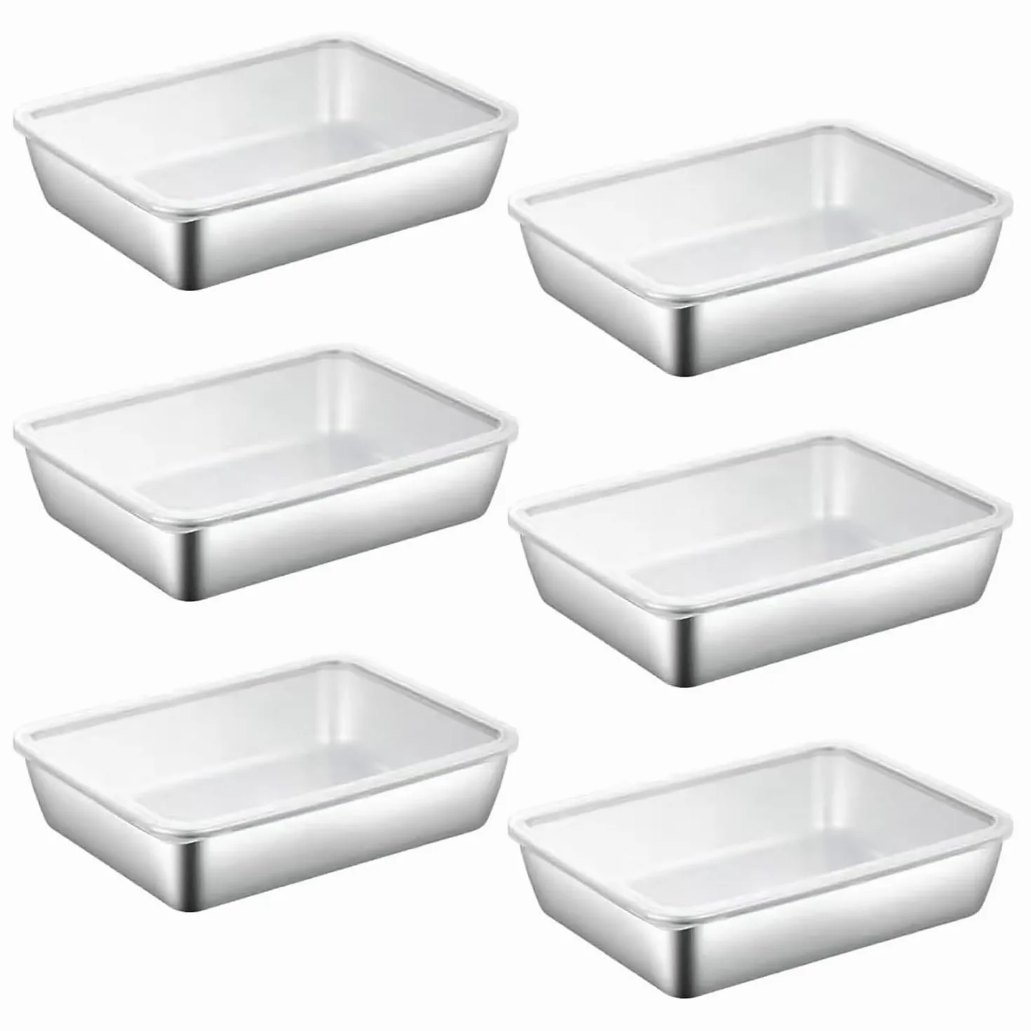 6 Botes Herméticos de Acero Inoxidable con Tapa, Set de Tuppers para Meal Prep, Recipientes Apilables para Alimentos, Apto para Horno, Microondas y Congelador (25 * 20 * 5 cm)