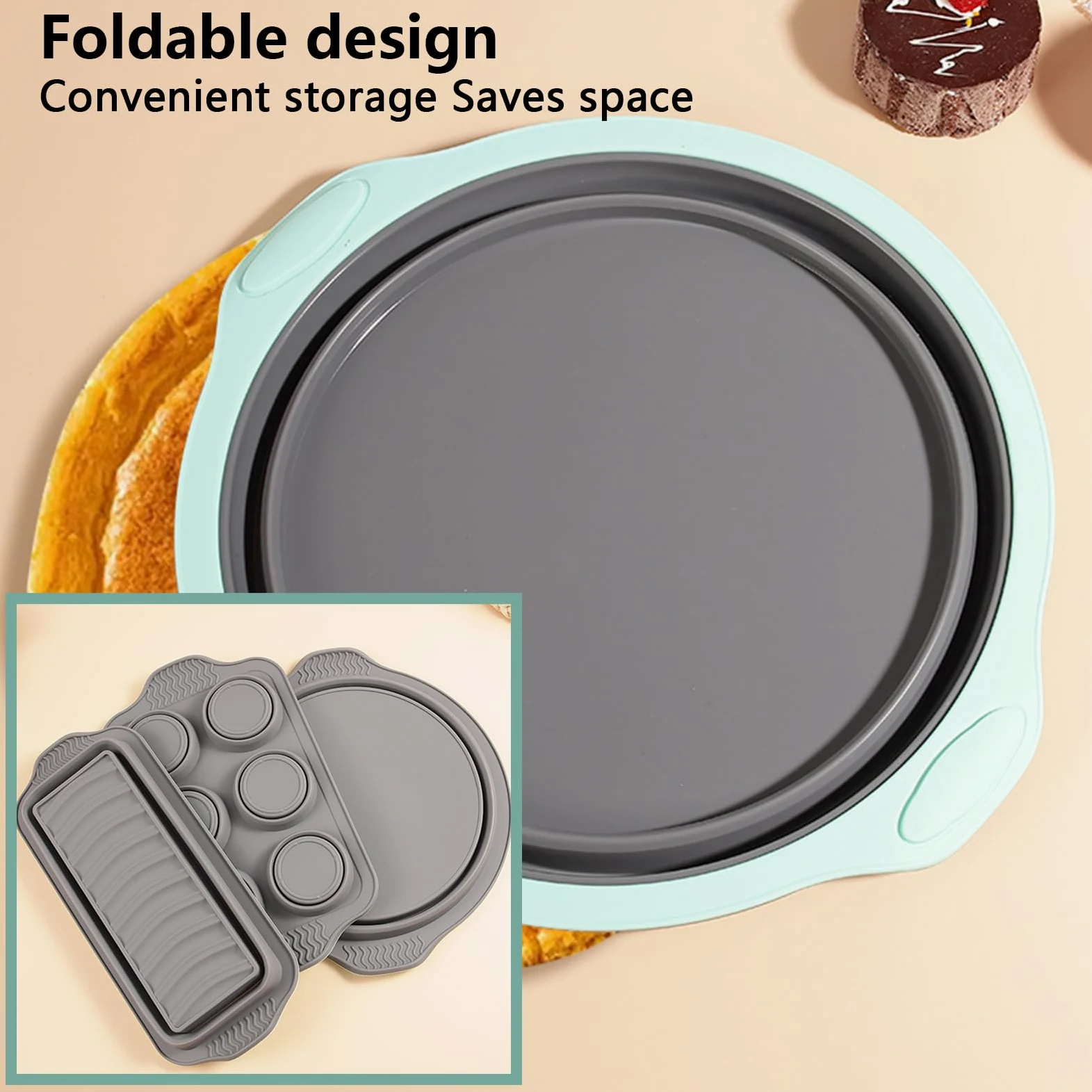 Juego de 5 moldes plegables de silicona antiadherentes, juego de moldes de silicona antiadherentes, moldes plegables de silicona para hornear, molde plegable para magdalenas (A)