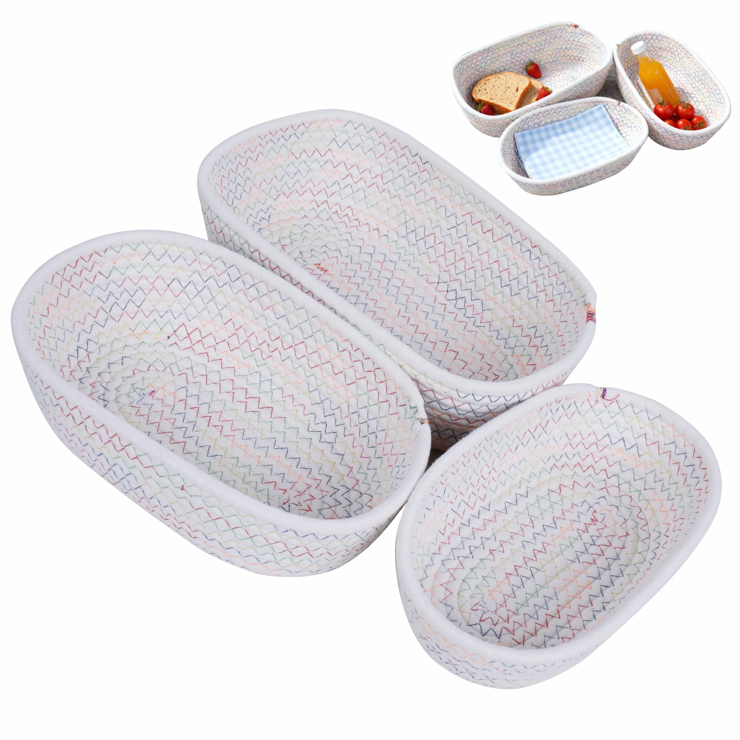 Panier de Rangement Salle de Bain en Coton Tressé 3 Pièces pour Cuisine Chambre