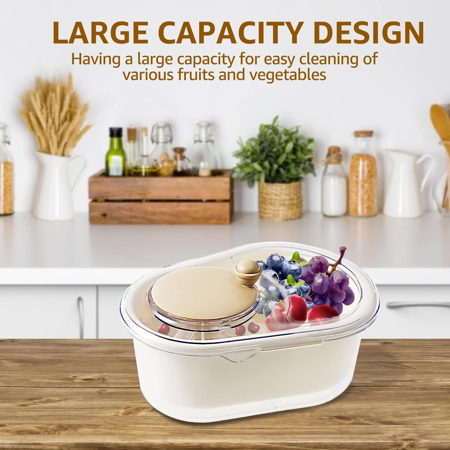 Fruit Cleaner Spinner, Lavadora Portátil de Frutas, Gran Depurador Limpieza Eficiente, Limpiador Manual Rotacional, para Frutas y Verduras (A)
