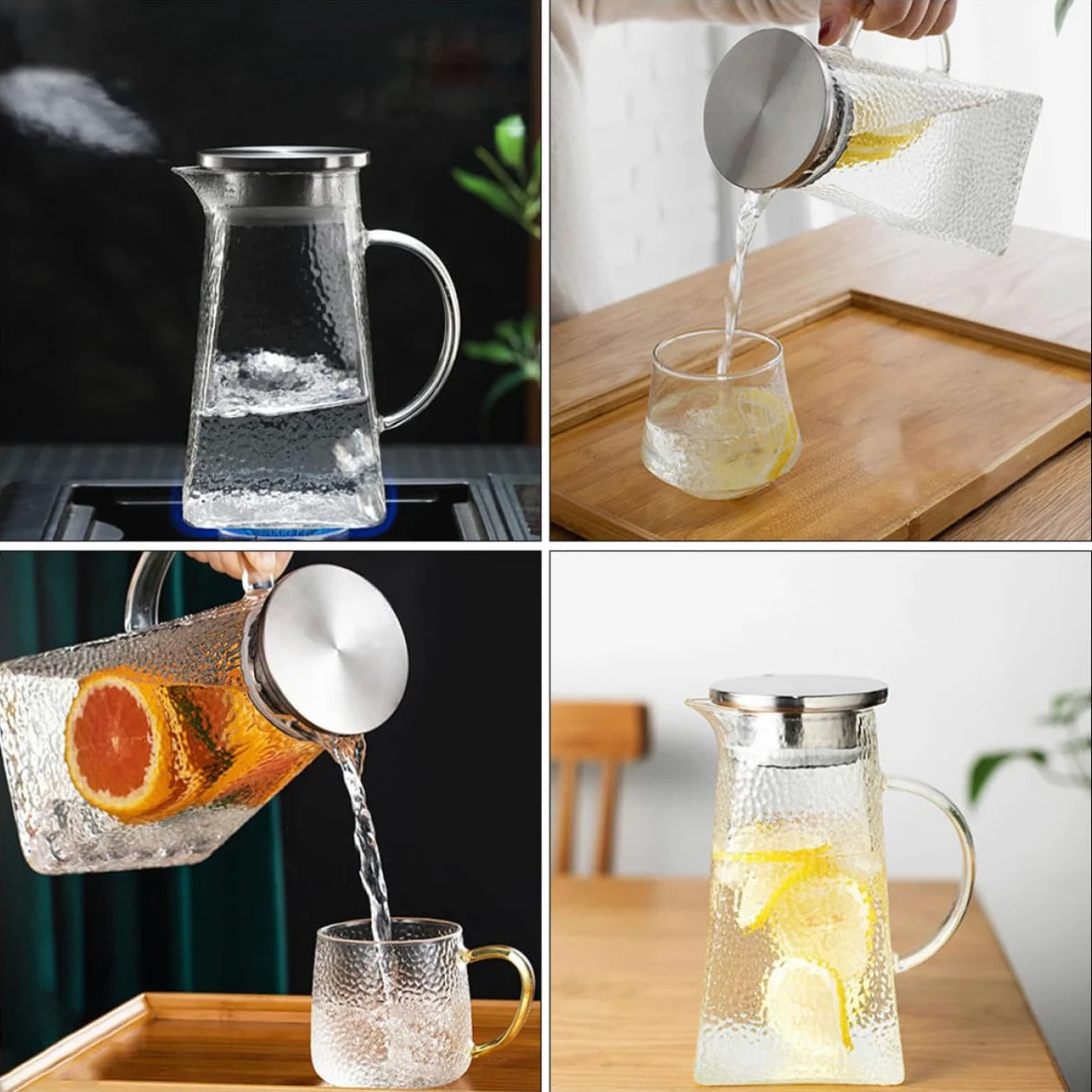 Jarra y Diseño con Tapa para con Capacidad de 1.8l para Agua Fría de Vidrio y Adecuado Hogar y Cocina Moderna Hogar Cocina Moderna